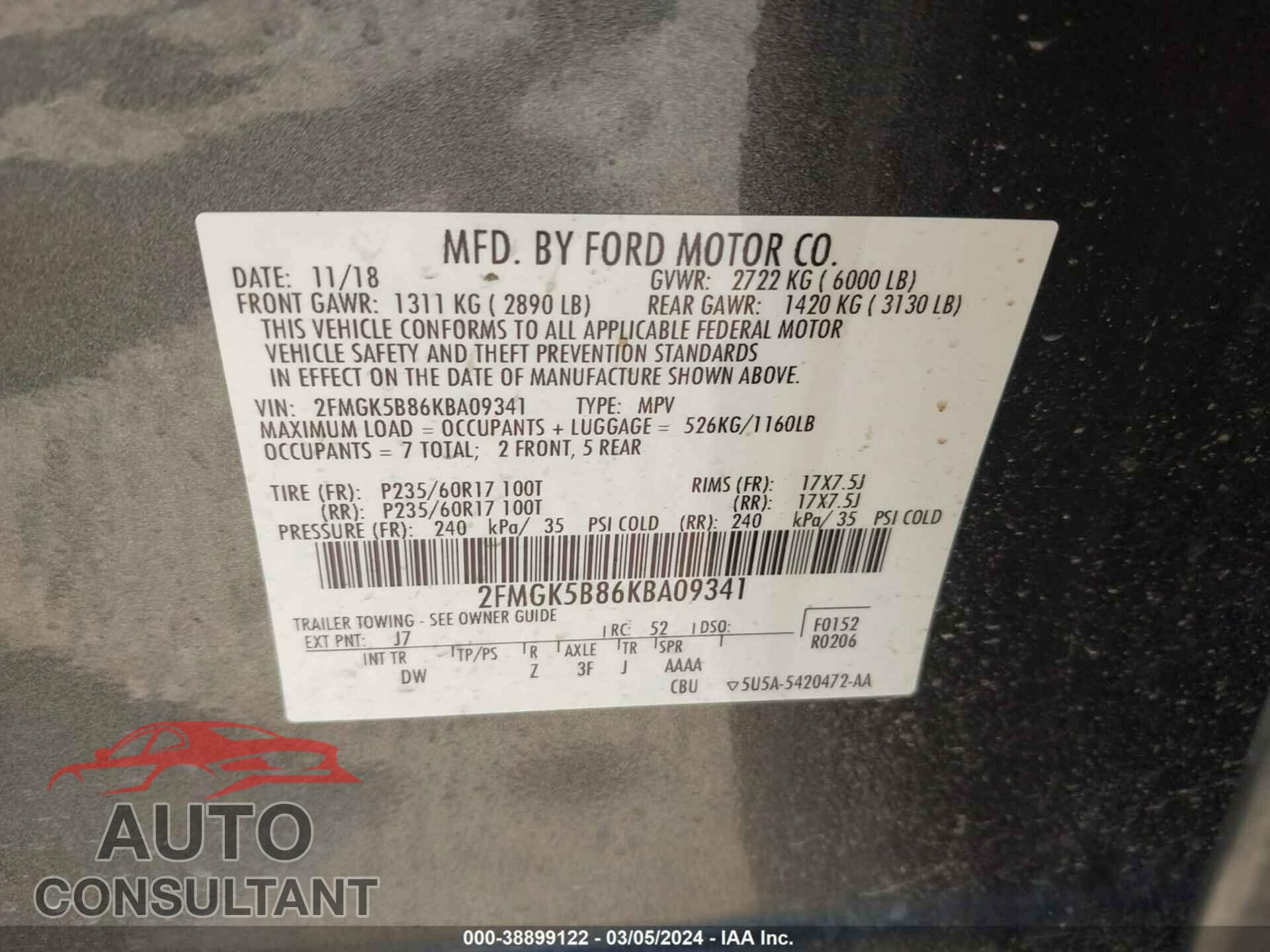 FORD FLEX 2019 - 2FMGK5B86KBA09341