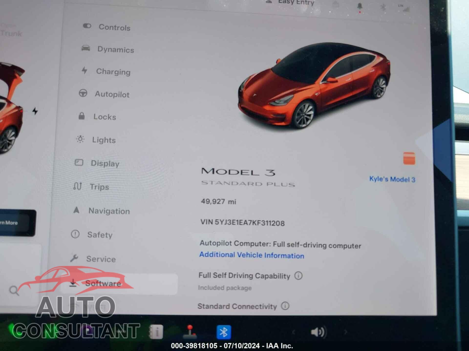 TESLA MODEL 3 2019 - 5YJ3E1EA7KF311208