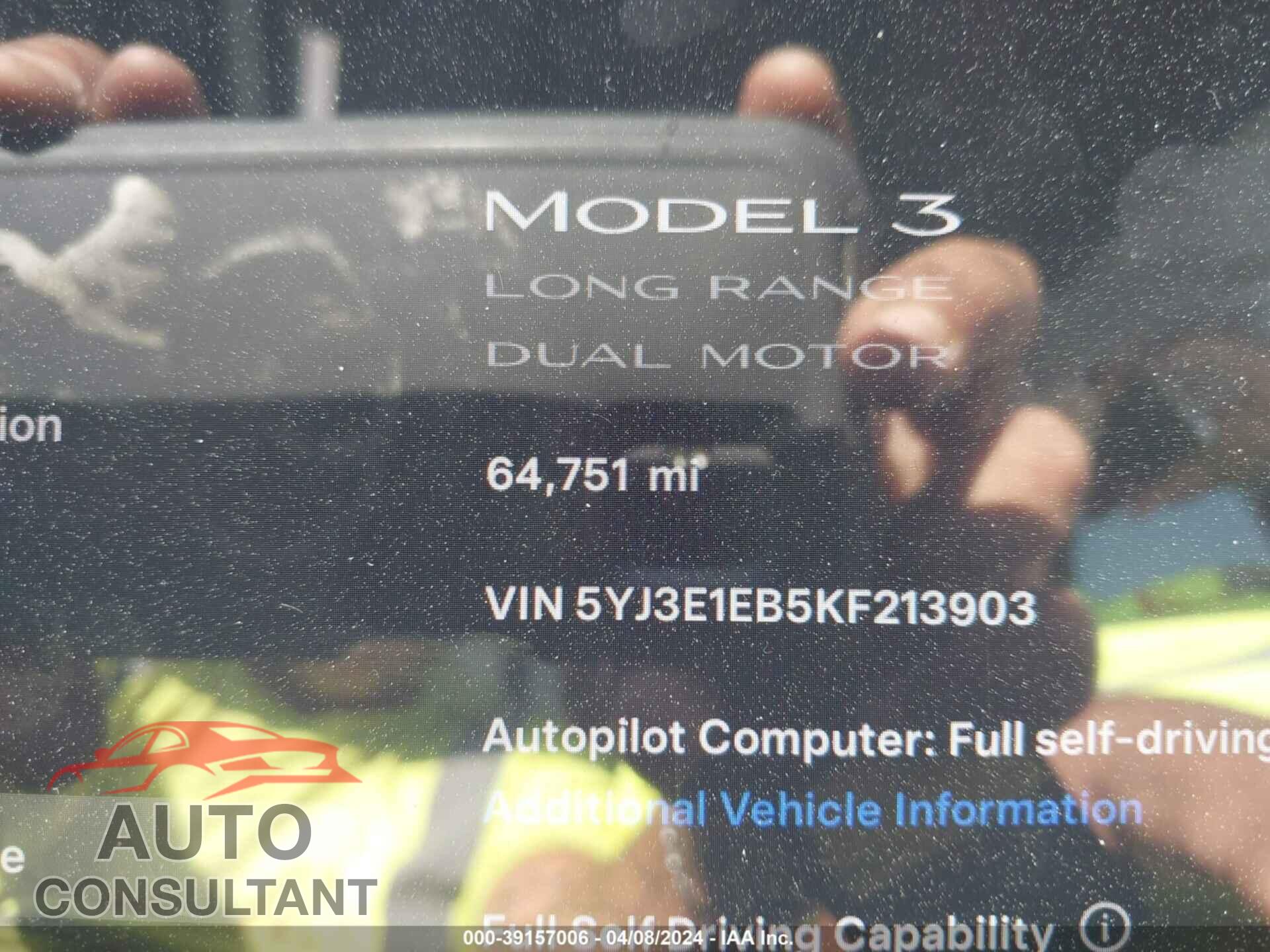 TESLA MODEL 3 2019 - 5YJ3E1EB5KF213903