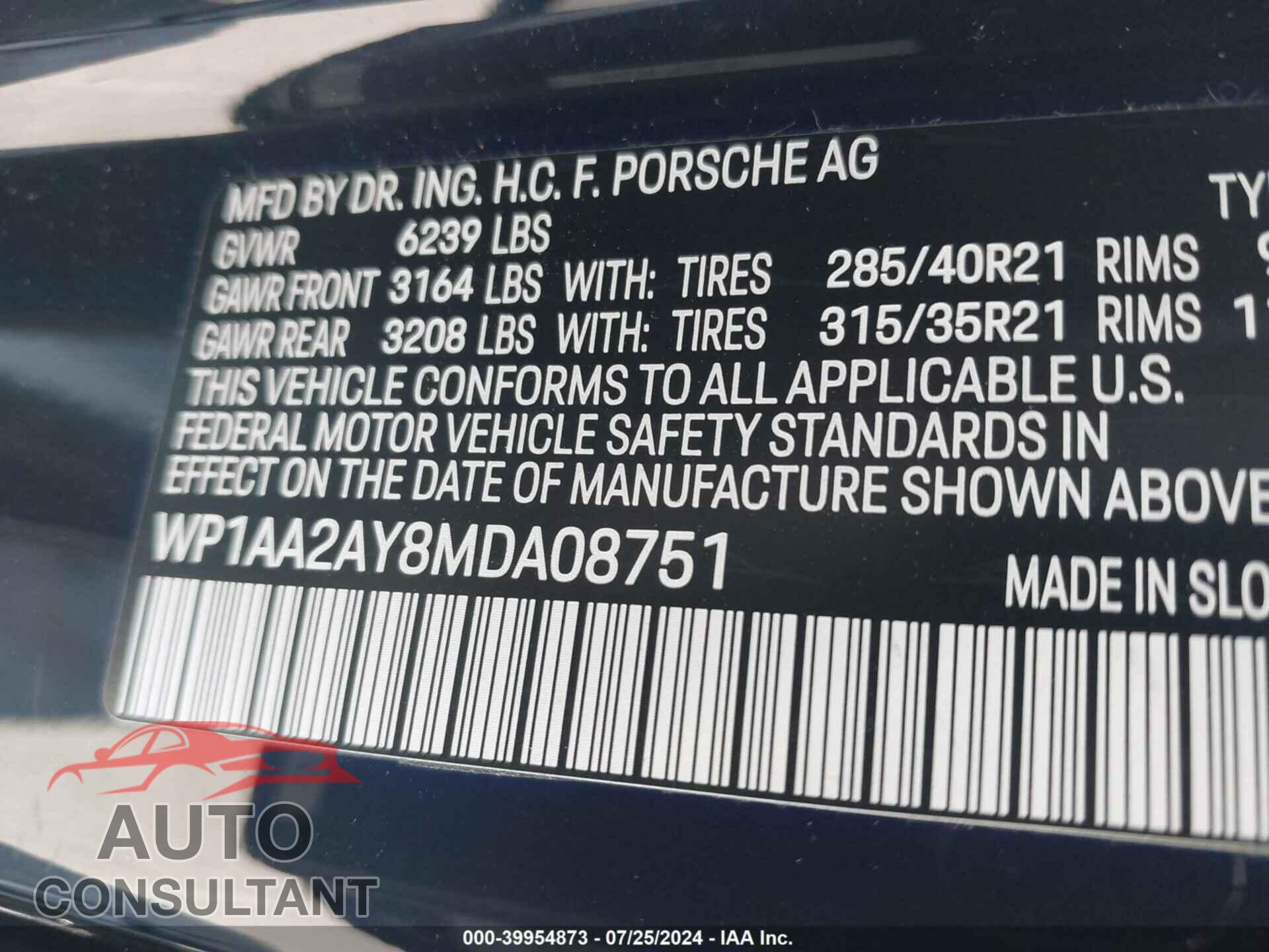 PORSCHE CAYENNE 2021 - WP1AA2AY8MDA08751