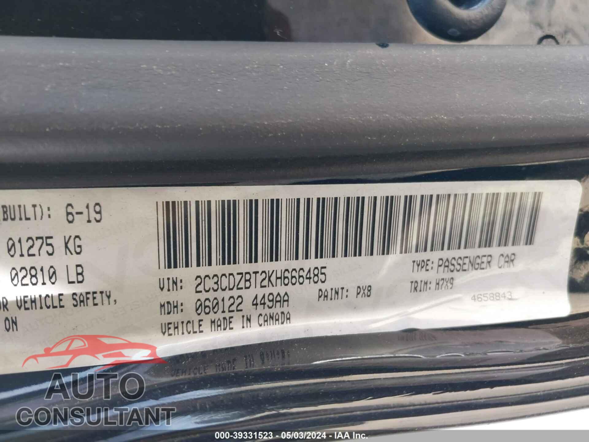 DODGE CHALLENGER 2019 - 2C3CDZBT2KH666485