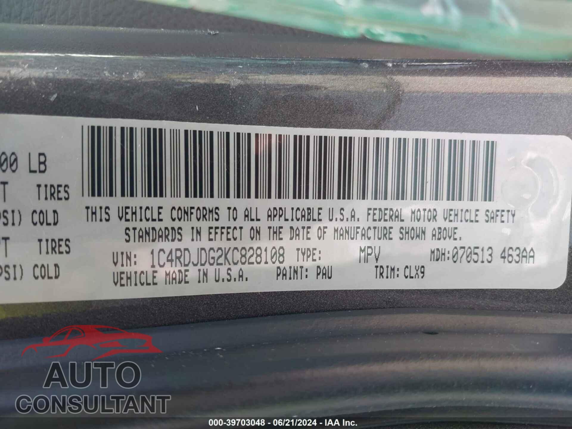 DODGE DURANGO 2019 - 1C4RDJDG2KC828108