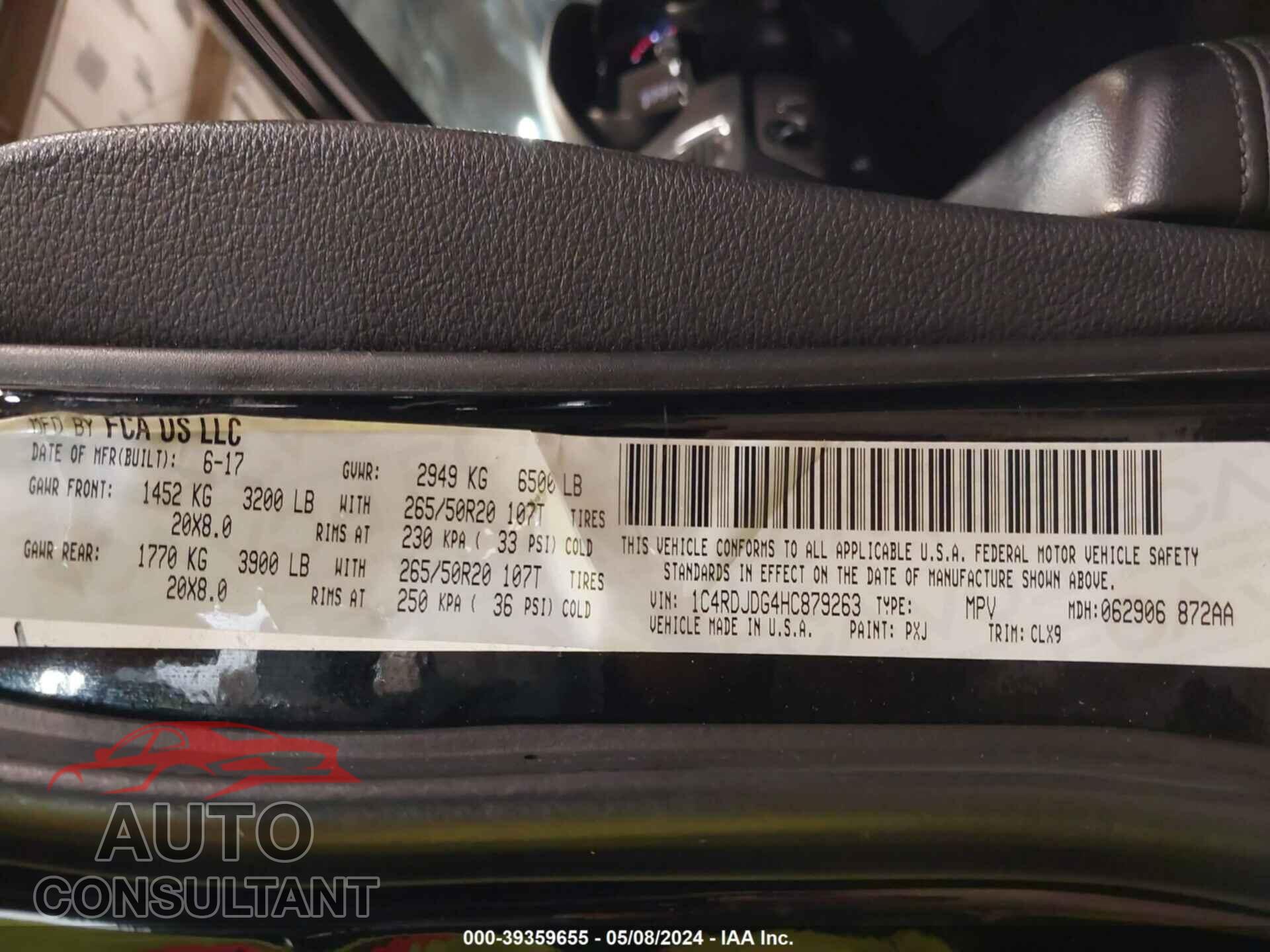 DODGE DURANGO 2017 - 1C4RDJDG4HC879263
