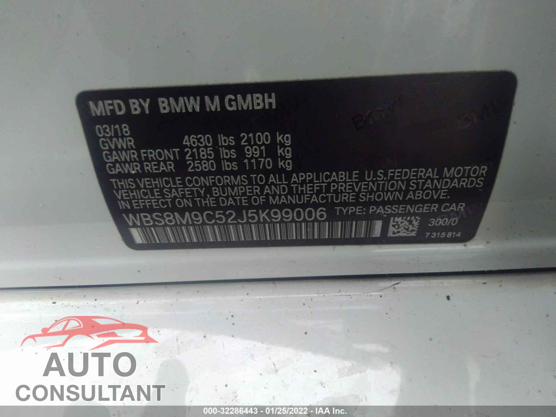 BMW M3 2018 - WBS8M9C52J5K99006