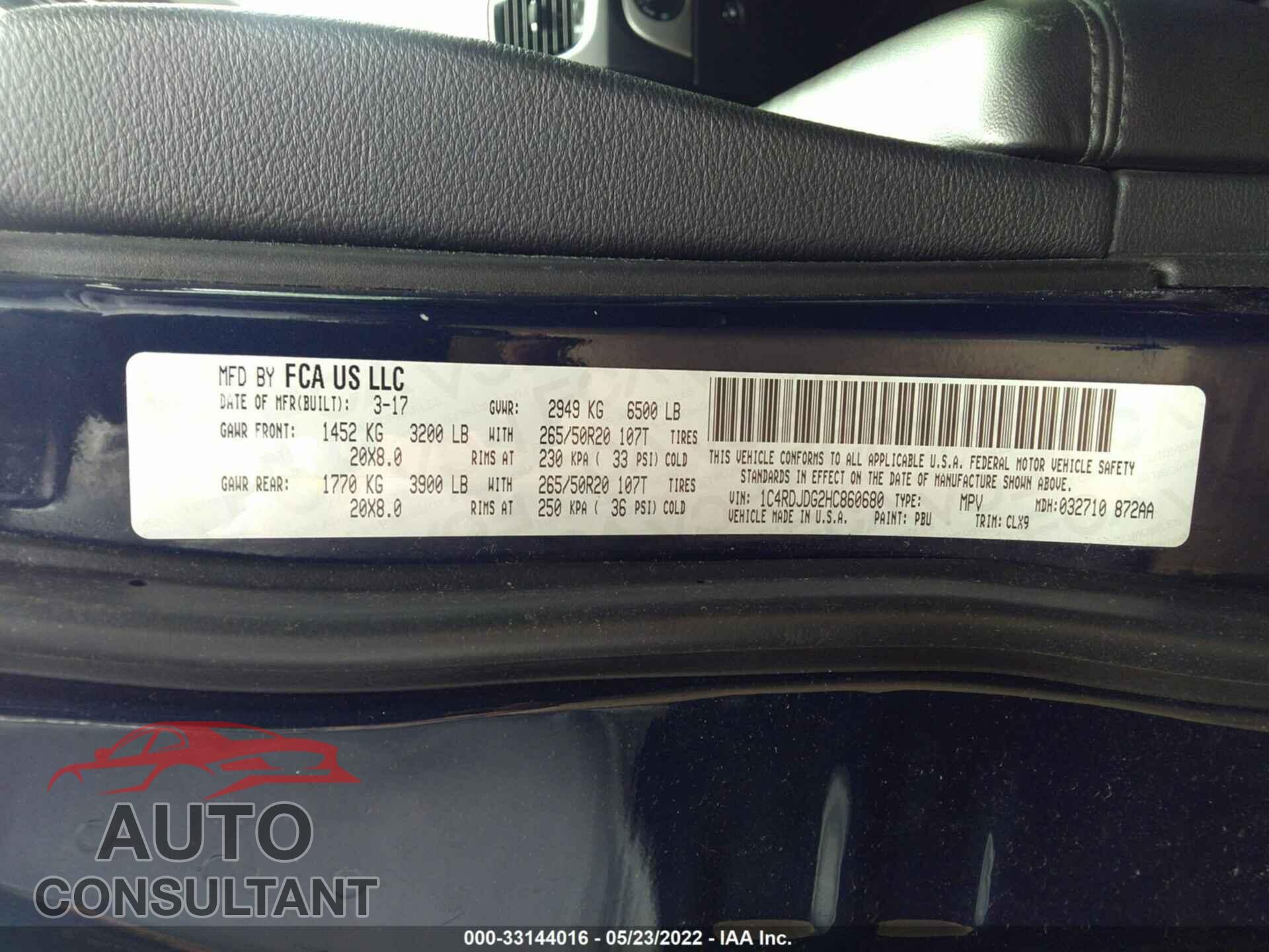 DODGE DURANGO 2017 - 1C4RDJDG2HC860680