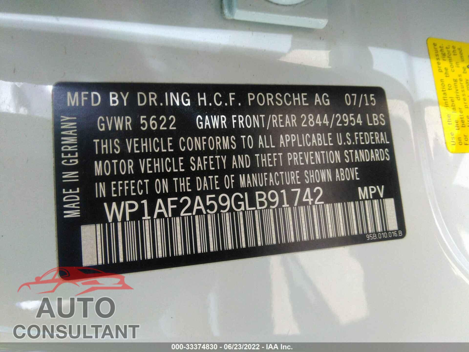PORSCHE MACAN 2016 - WP1AF2A59GLB91742