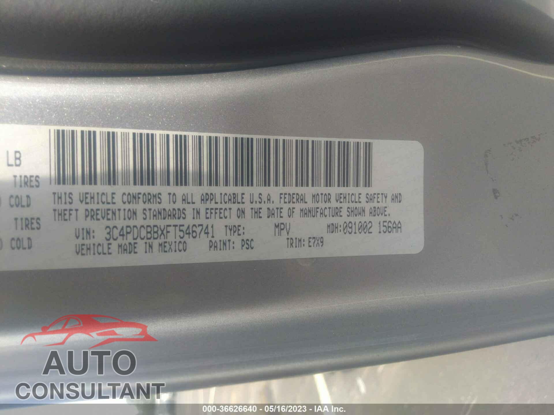 DODGE JOURNEY 2015 - 3C4PDCBBXFT546741