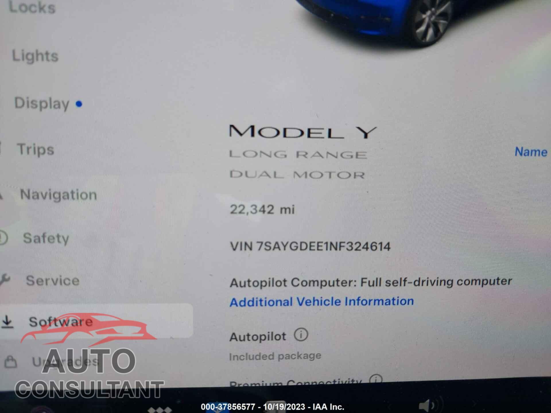 TESLA MODEL Y 2022 - 7SAYGDEE1NF324614