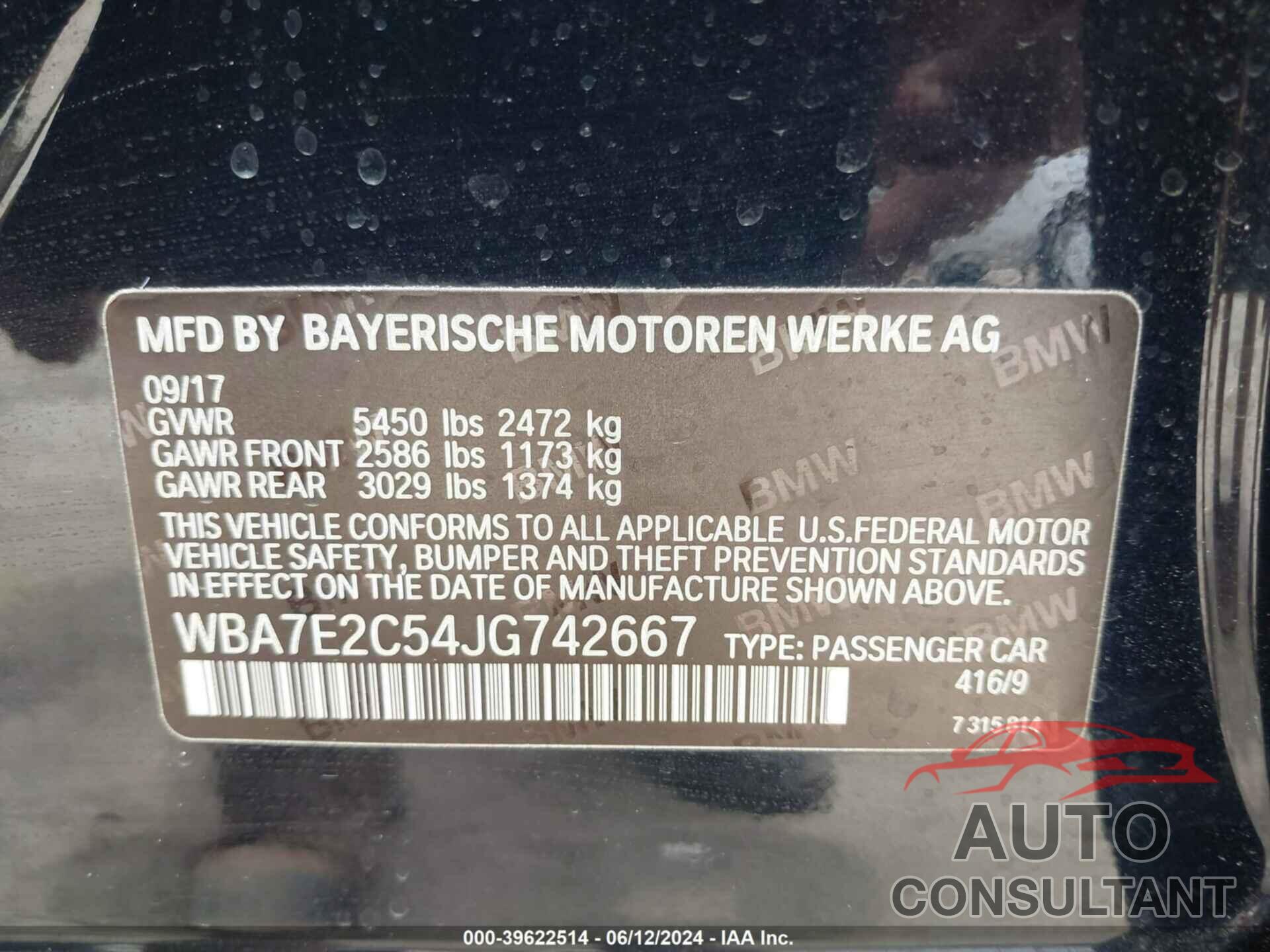 BMW 740I 2018 - WBA7E2C54JG742667