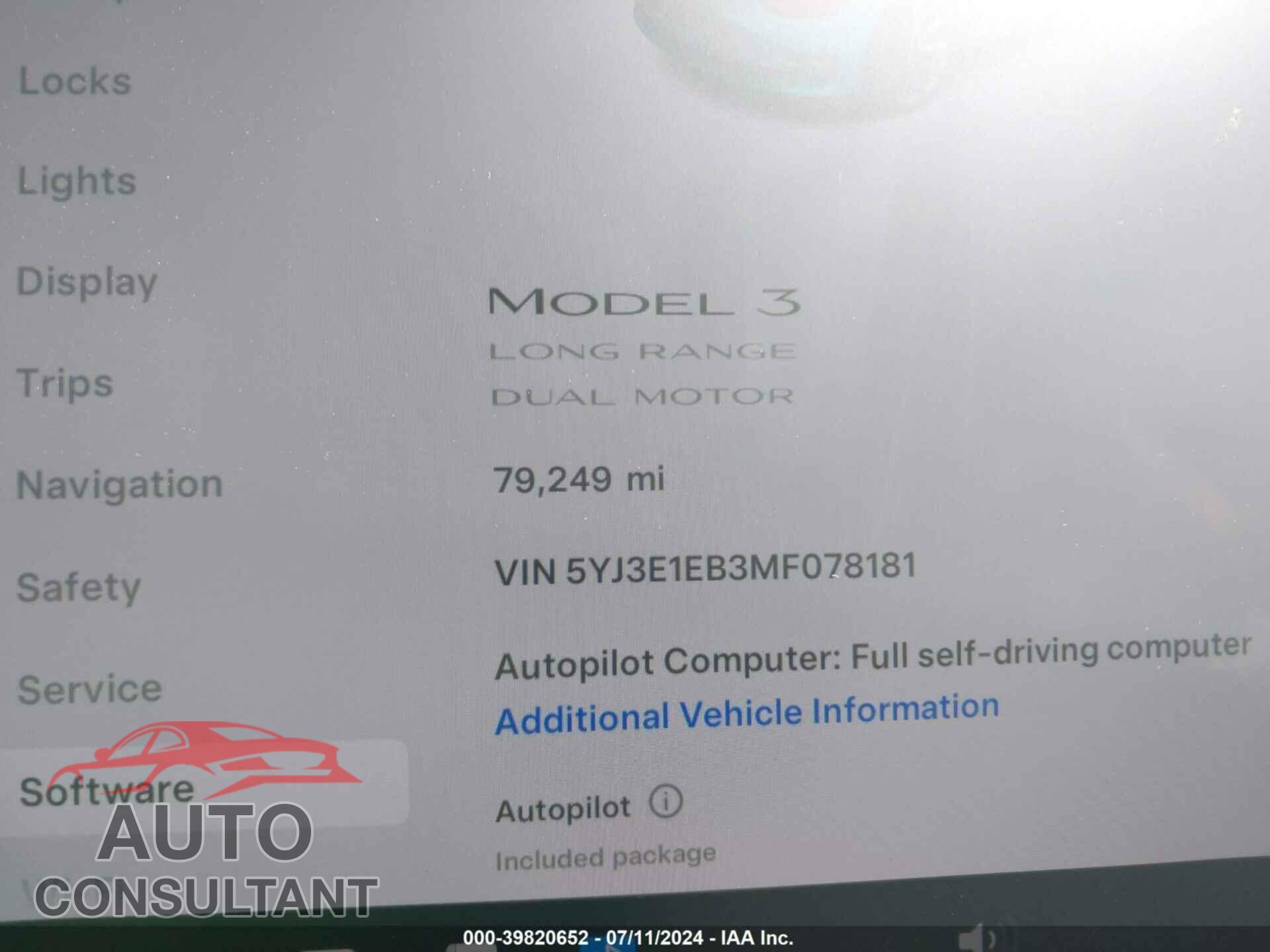 TESLA MODEL 3 2021 - 5YJ3E1EB3MF078181
