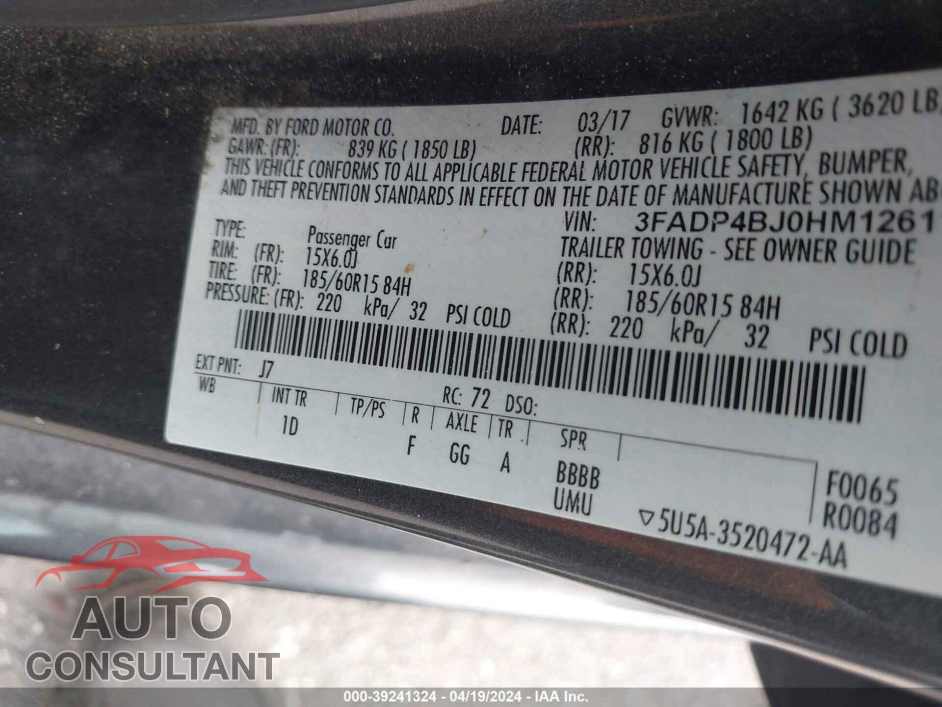 FORD FIESTA 2017 - 3FADP4BJ0HM126111