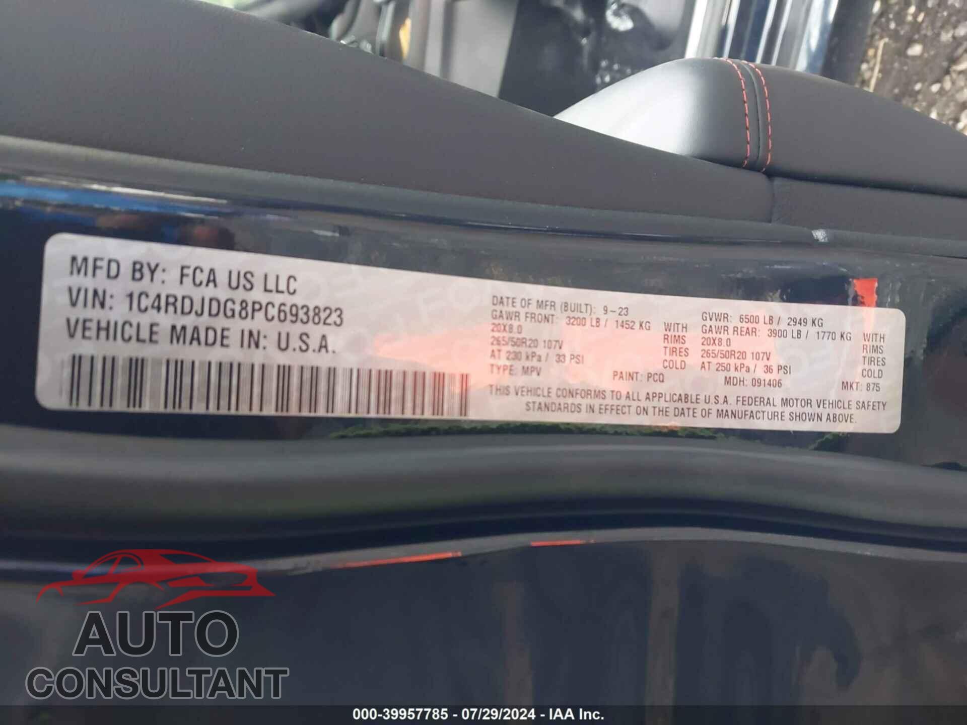 DODGE DURANGO 2023 - 1C4RDJDG8PC693823