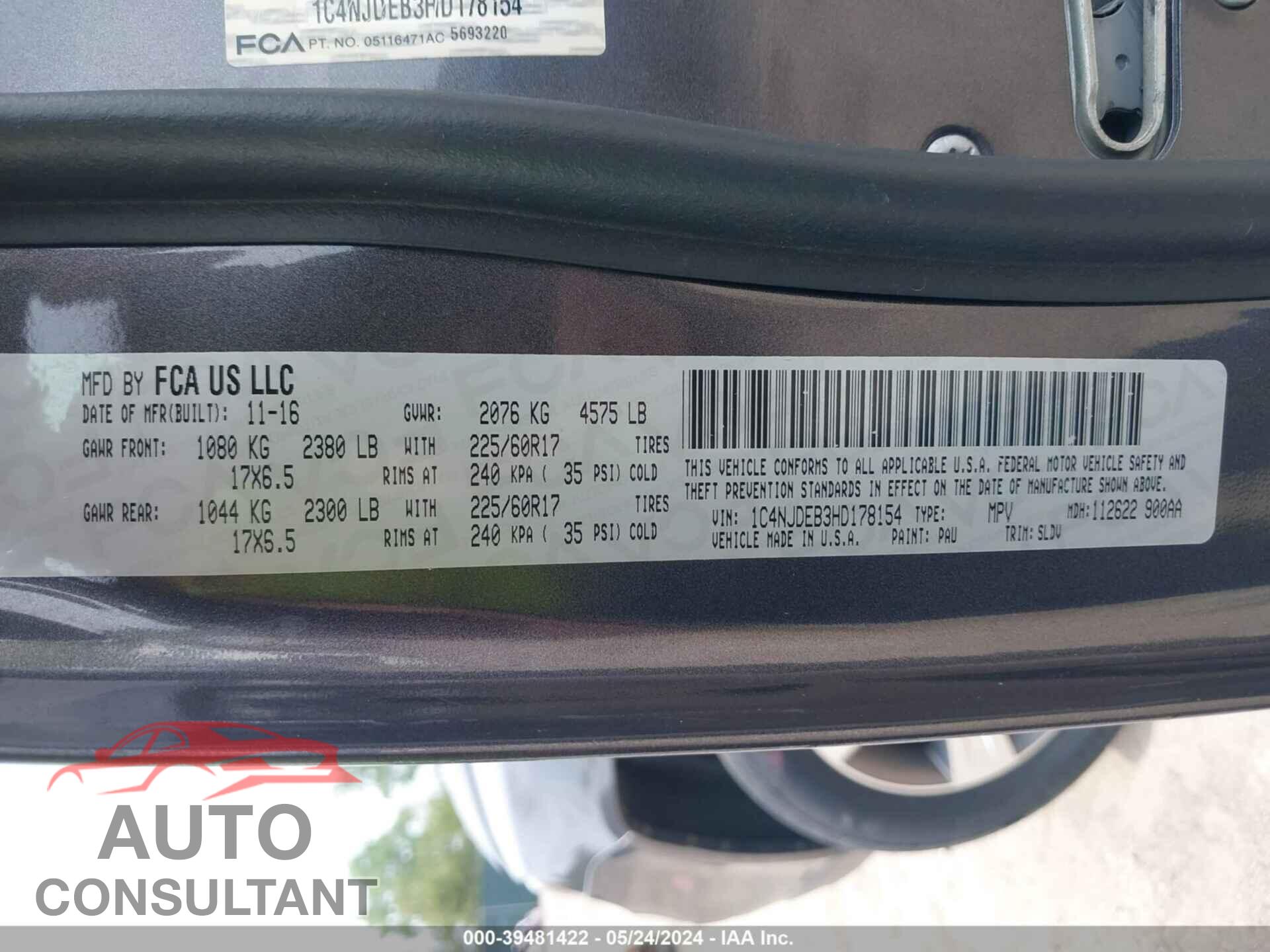 JEEP COMPASS 2017 - 1C4NJDEB3HD178154