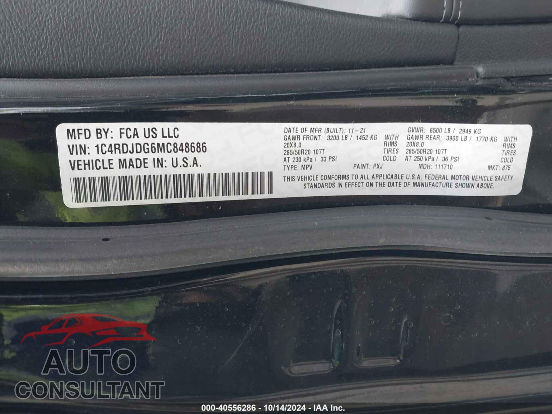 DODGE DURANGO 2021 - 1C4RDJDG6MC848686