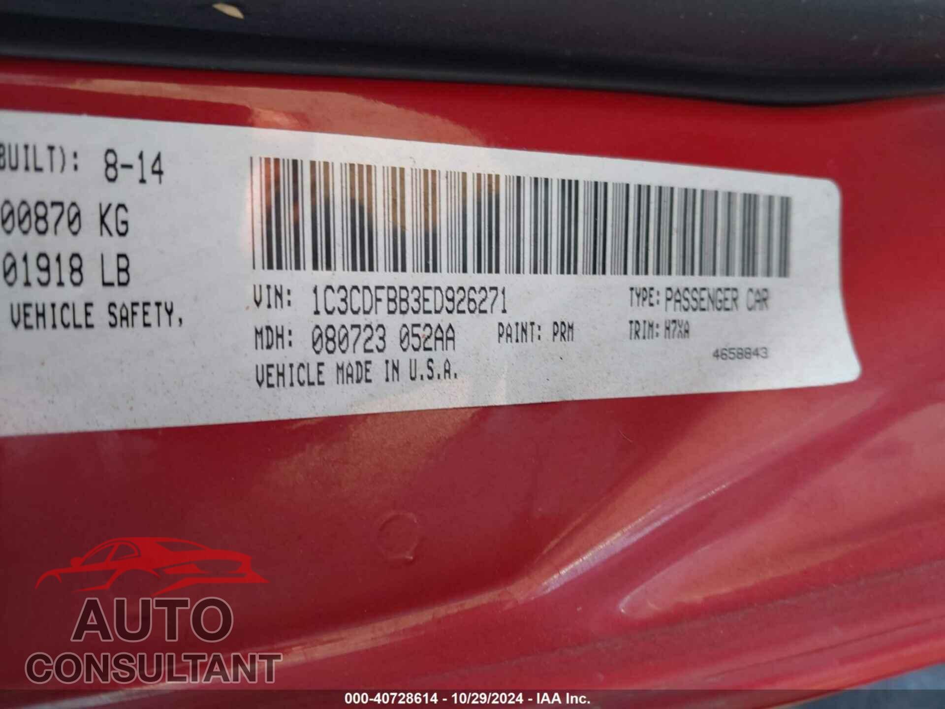 DODGE DART 2014 - 1C3CDFBB3ED926271