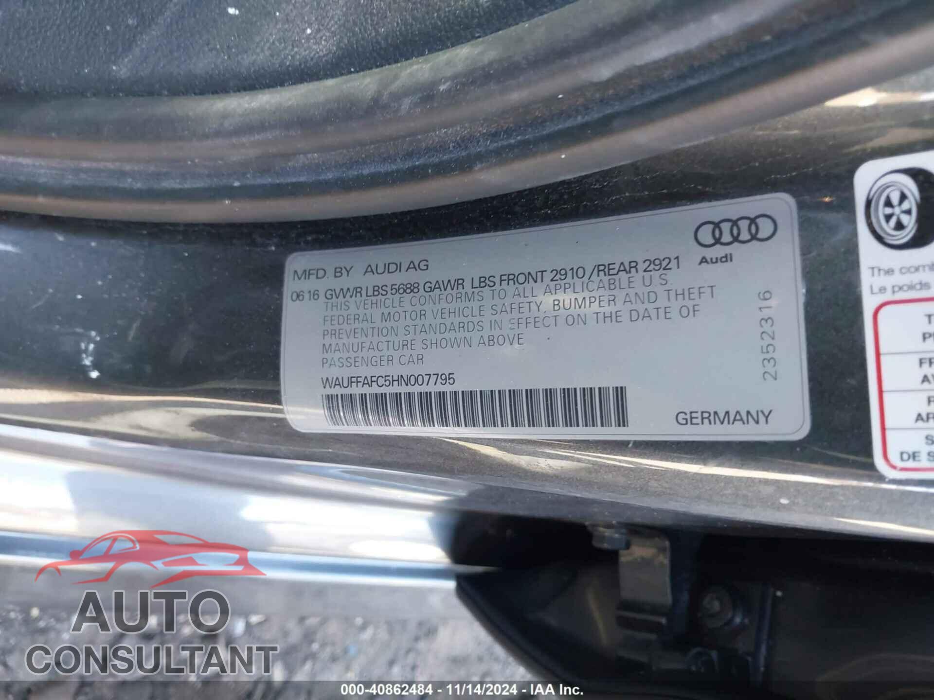 AUDI S6 2017 - WAUFFAFC5HN007795
