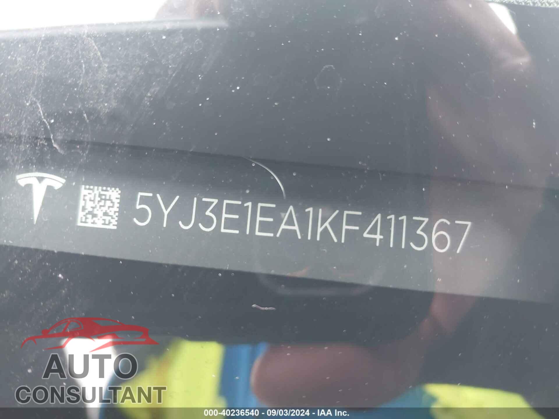 TESLA MODEL 3 2019 - 5YJ3E1EA1KF411367
