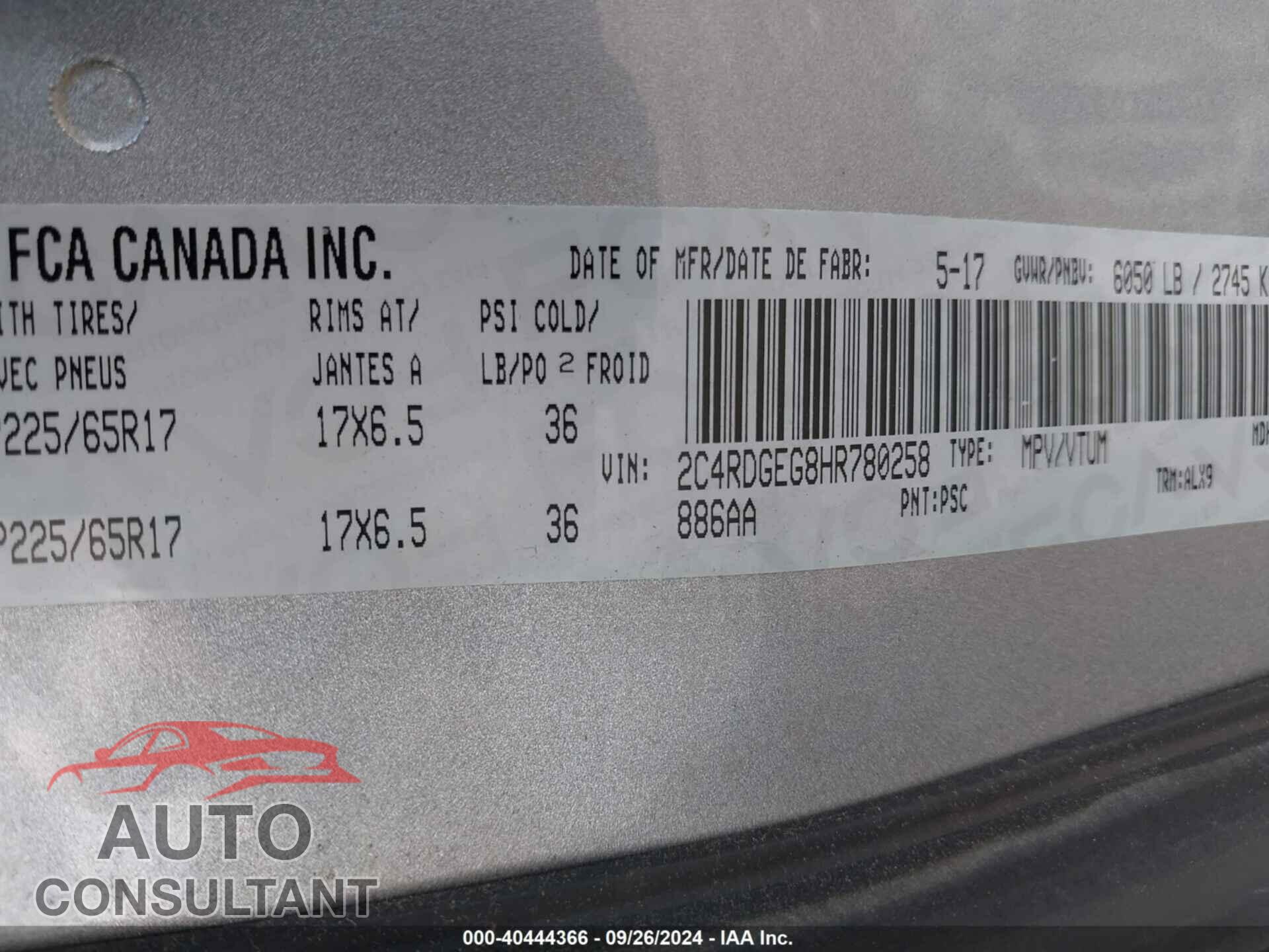 DODGE GRAND CARAVAN 2017 - 2C4RDGEG8HR780258