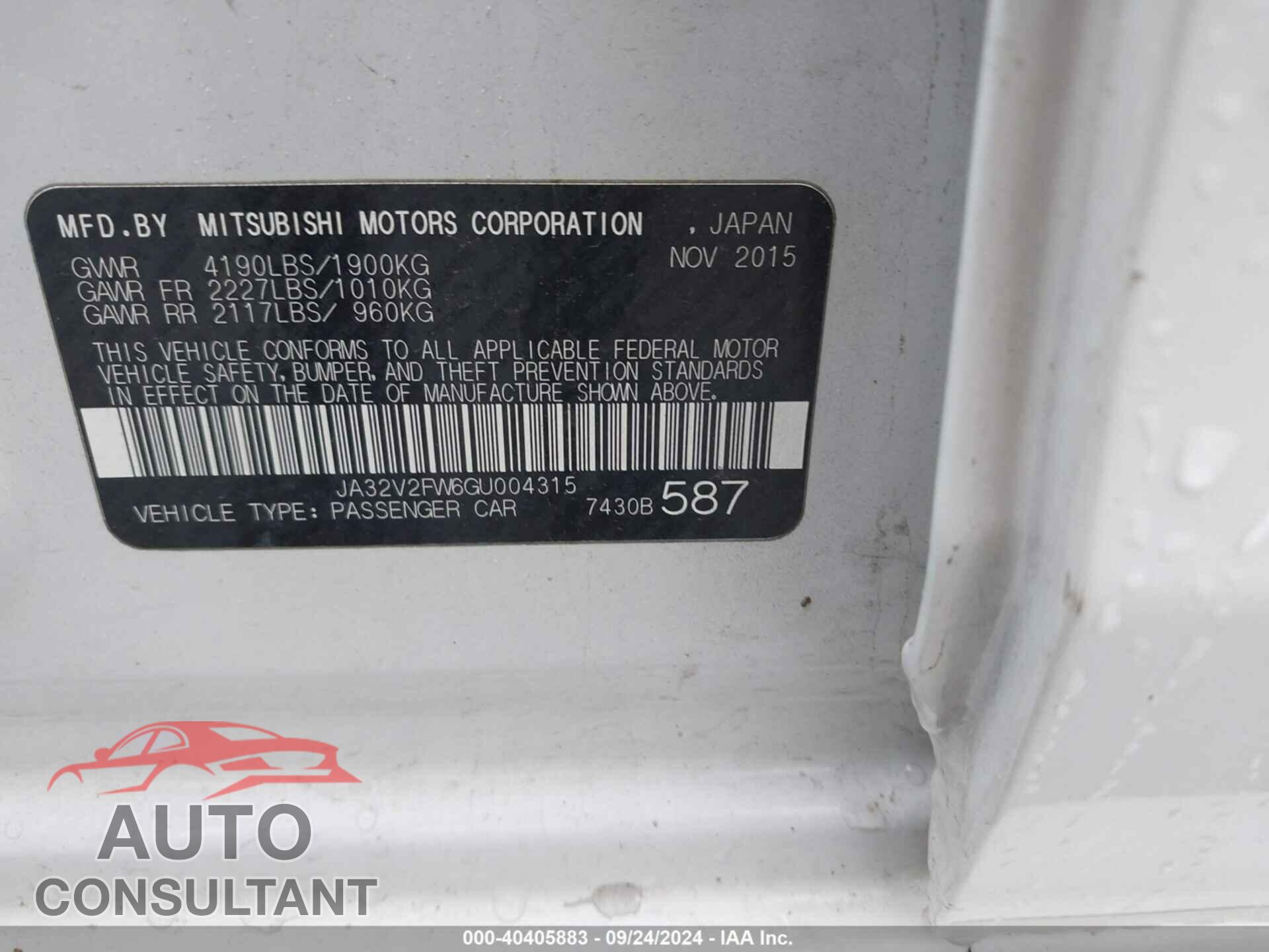 MITSUBISHI LANCER 2016 - JA32V2FW6GU004315