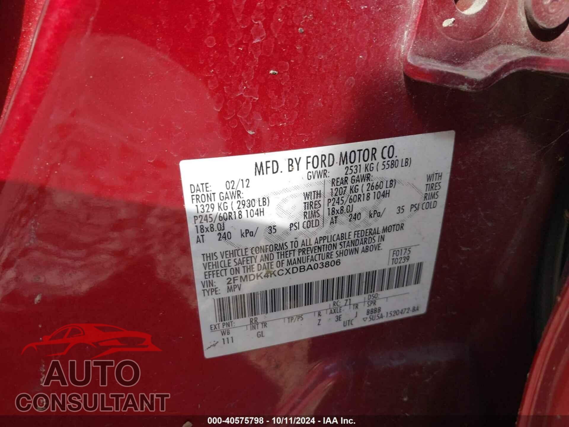 FORD EDGE 2013 - 2FMDK4KCXDBA03806