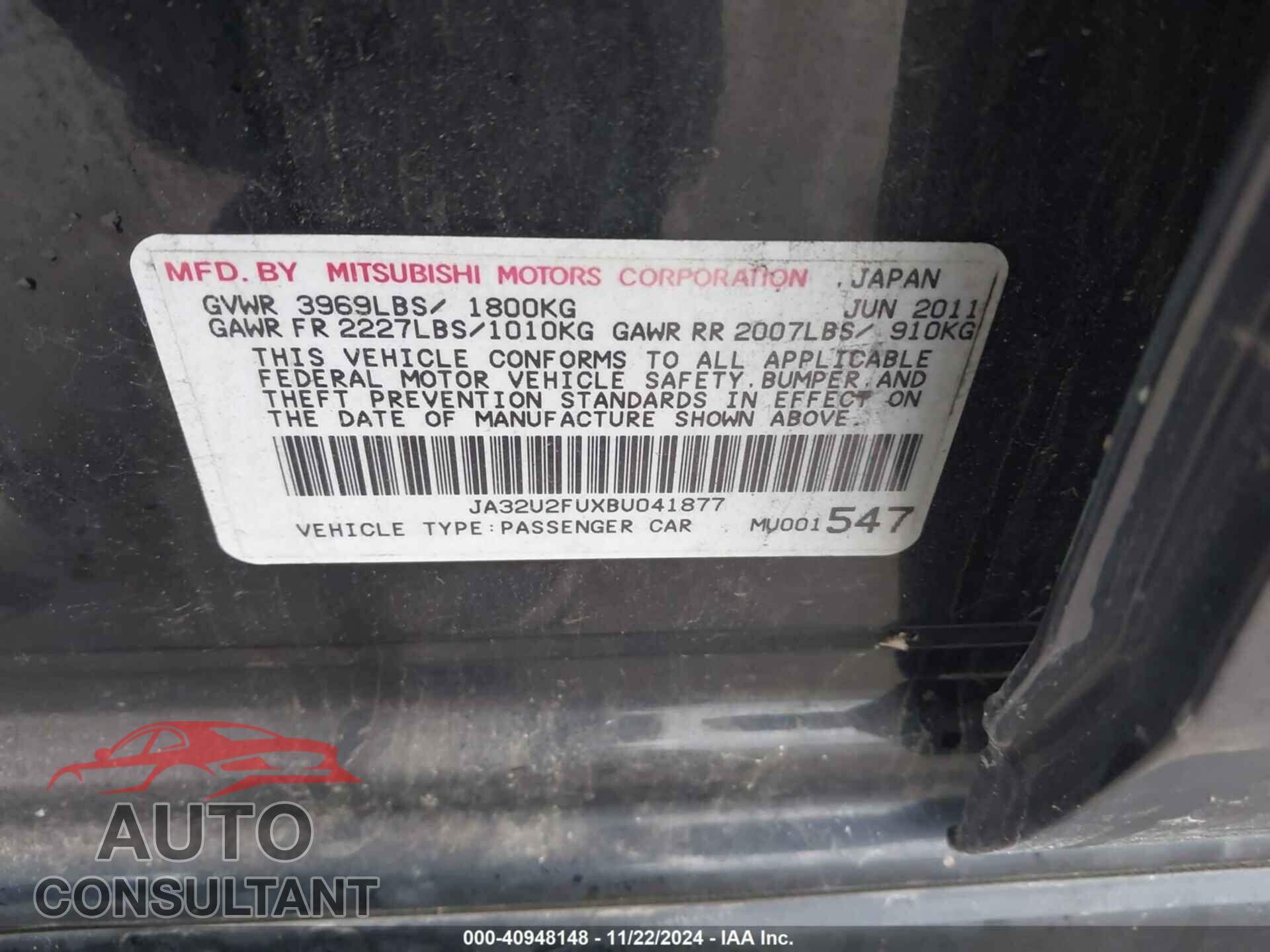 MITSUBISHI LANCER 2011 - JA32U2FUXBU041877