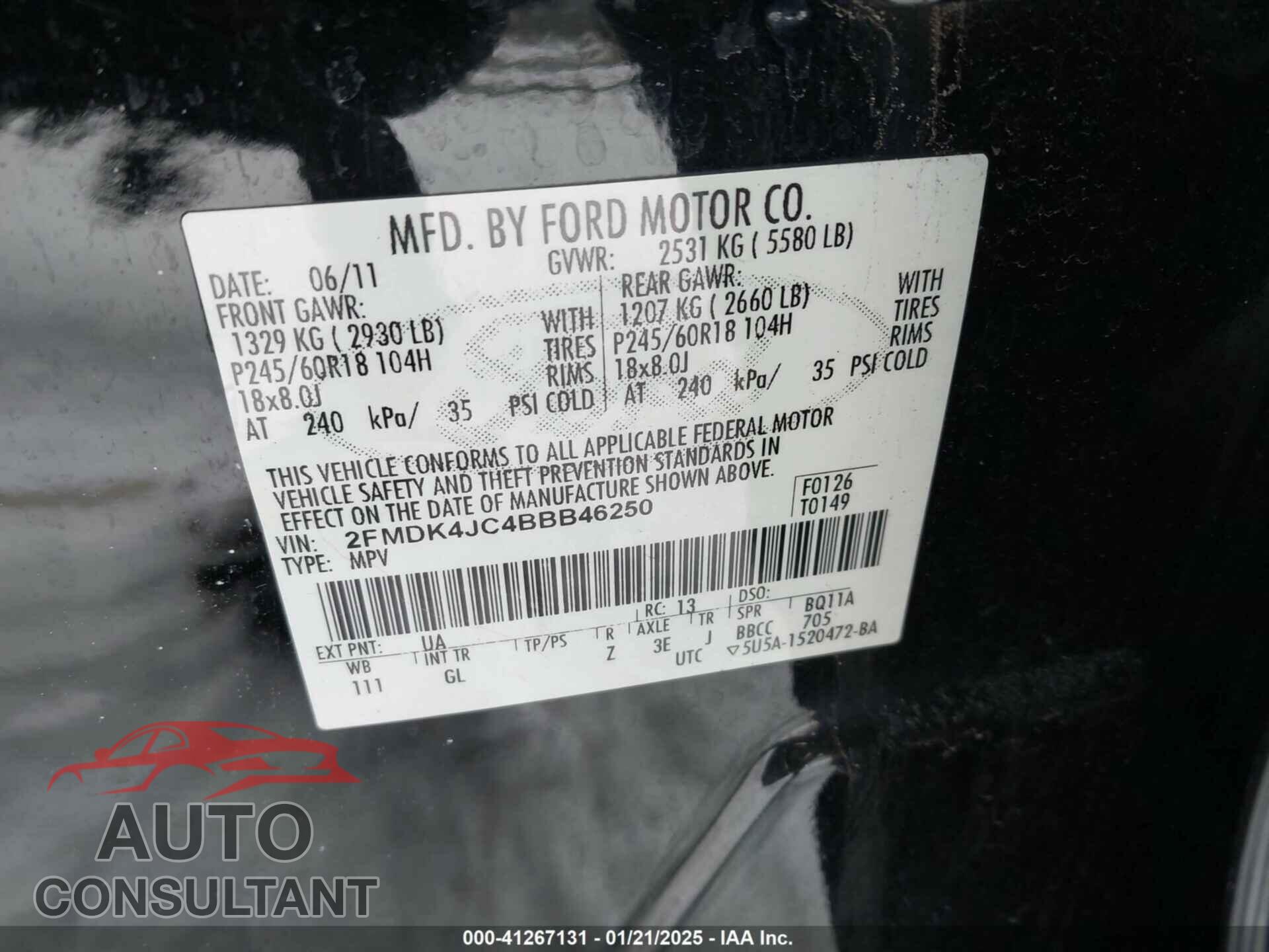 FORD EDGE 2011 - 2FMDK4JC4BBB46250