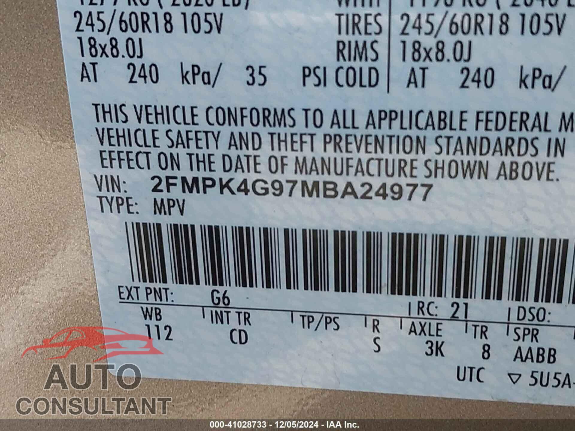 FORD EDGE 2021 - 2FMPK4G97MBA24977