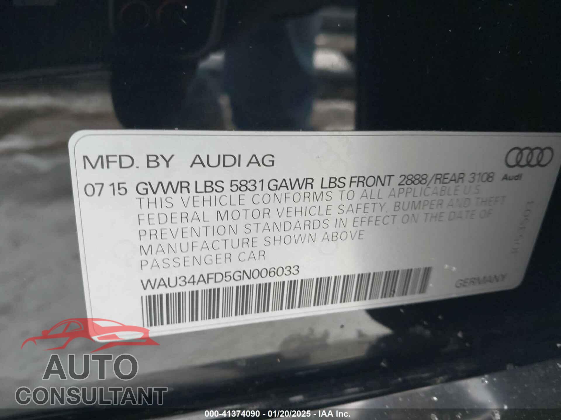 AUDI A8 L 2016 - WAU34AFD5GN006033