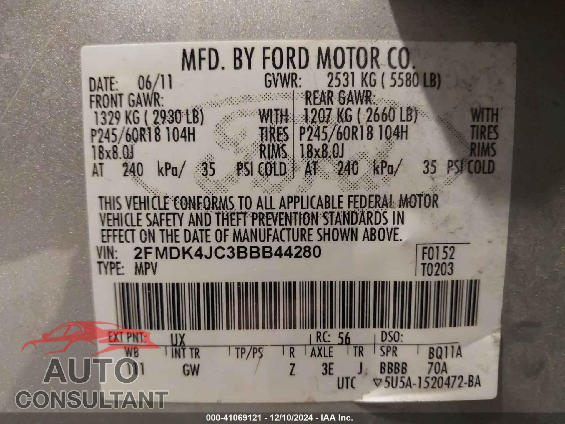 FORD EDGE 2011 - 2FMDK4JC3BBB44280