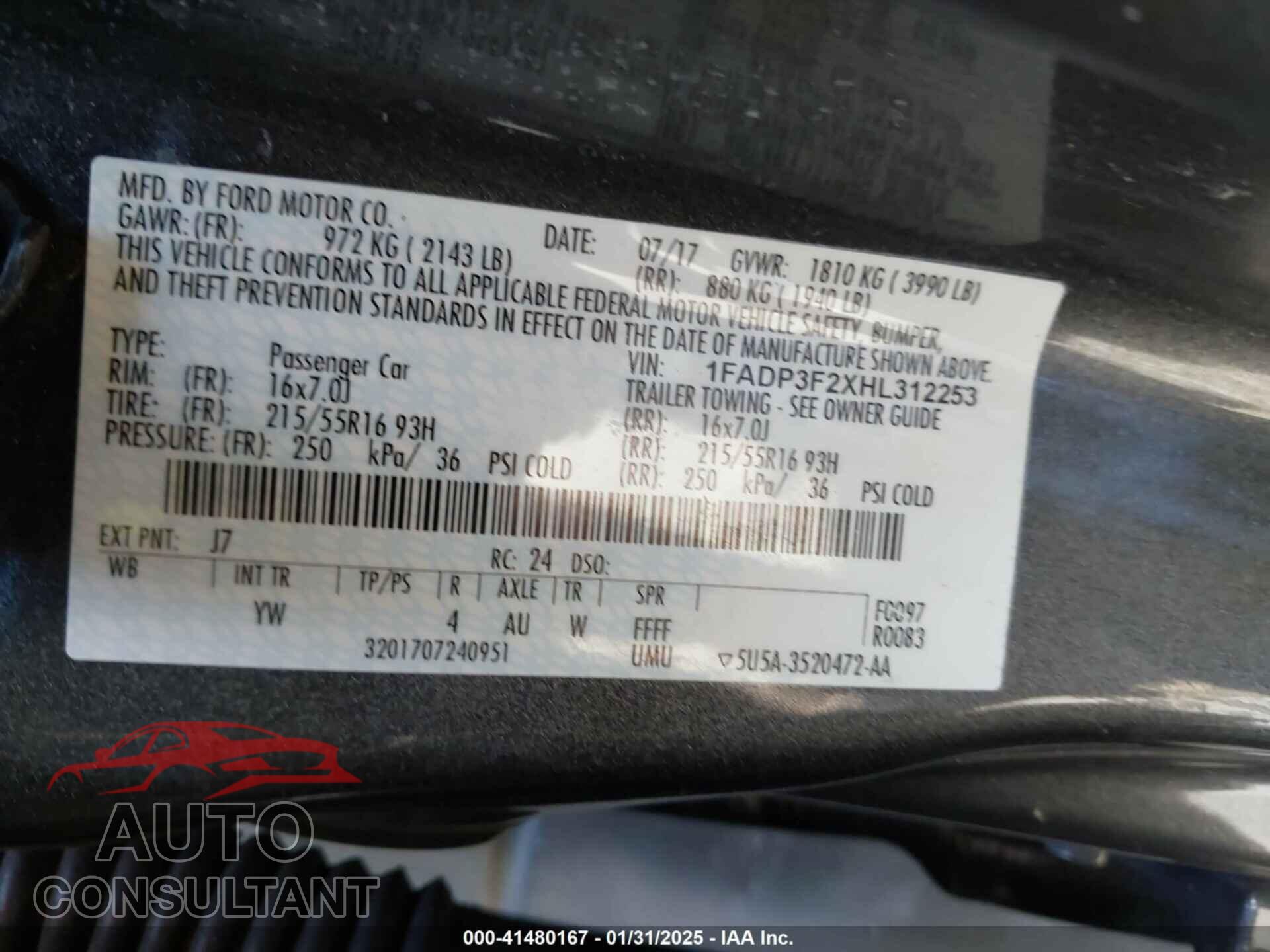 FORD FOCUS 2017 - 1FADP3F2XHL312253
