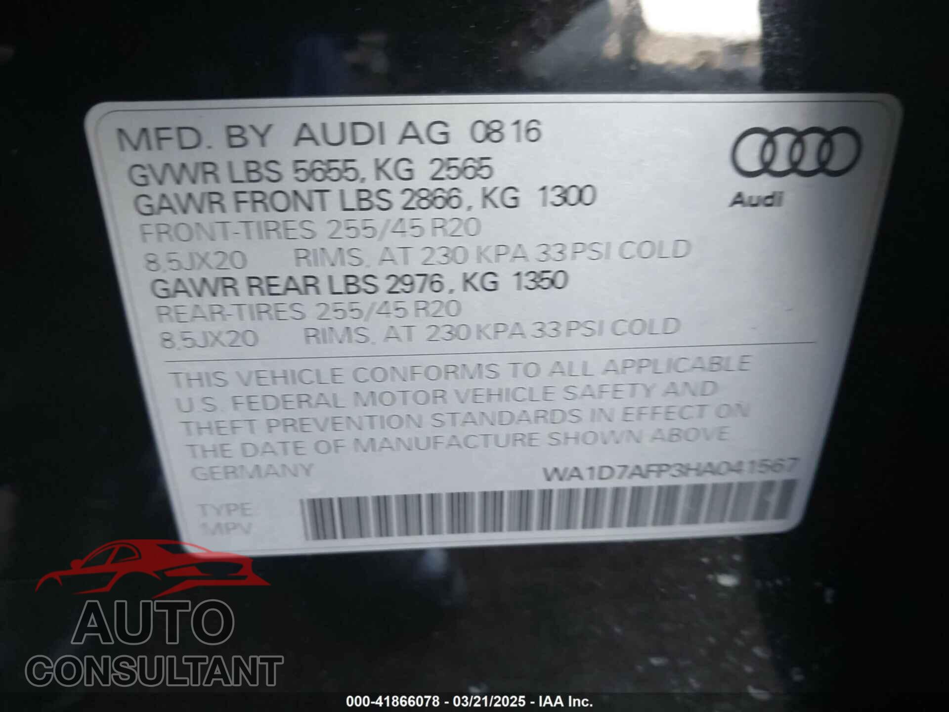 AUDI Q5 2017 - WA1D7AFP3HA041567