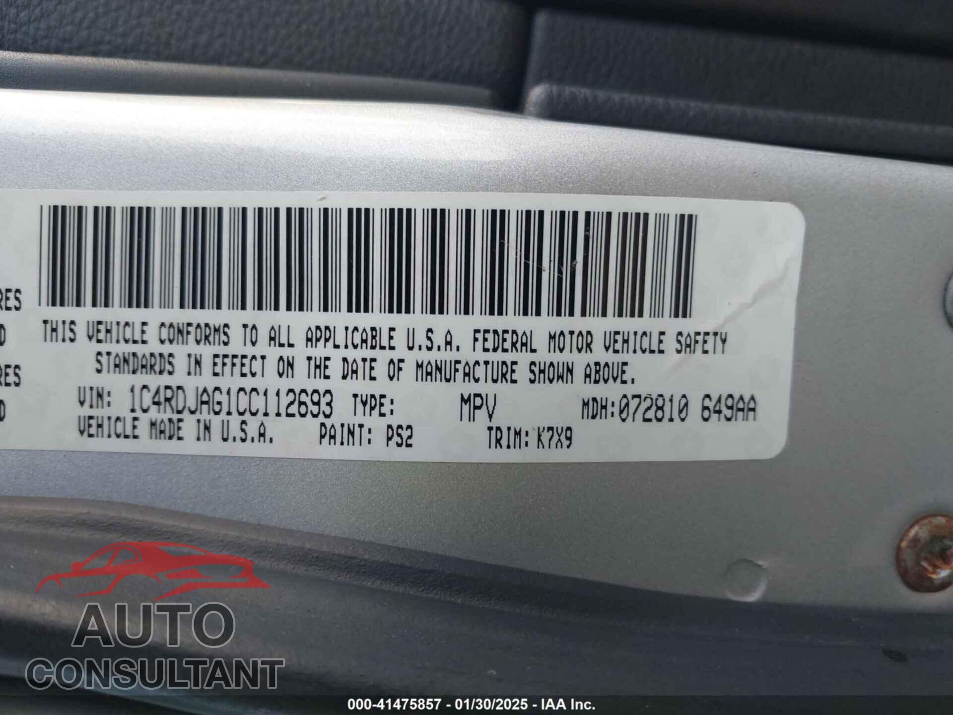 DODGE DURANGO 2012 - 1C4RDJAG1CC112693