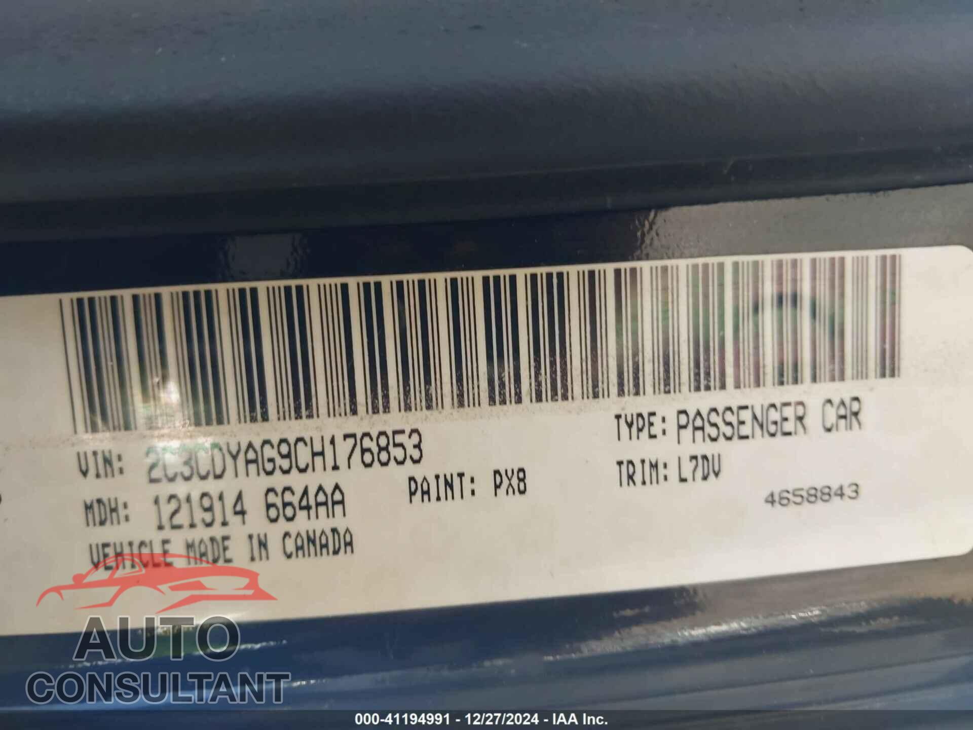 DODGE CHALLENGER 2012 - 2C3CDYAG9CH176853