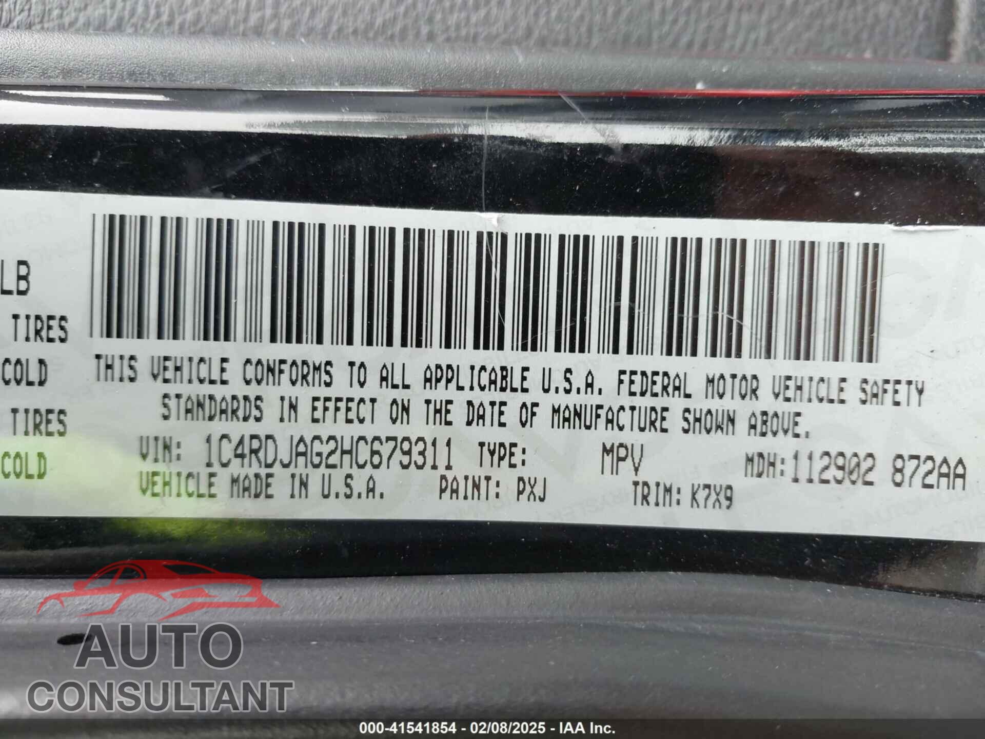 DODGE DURANGO 2017 - 1C4RDJAG2HC679311