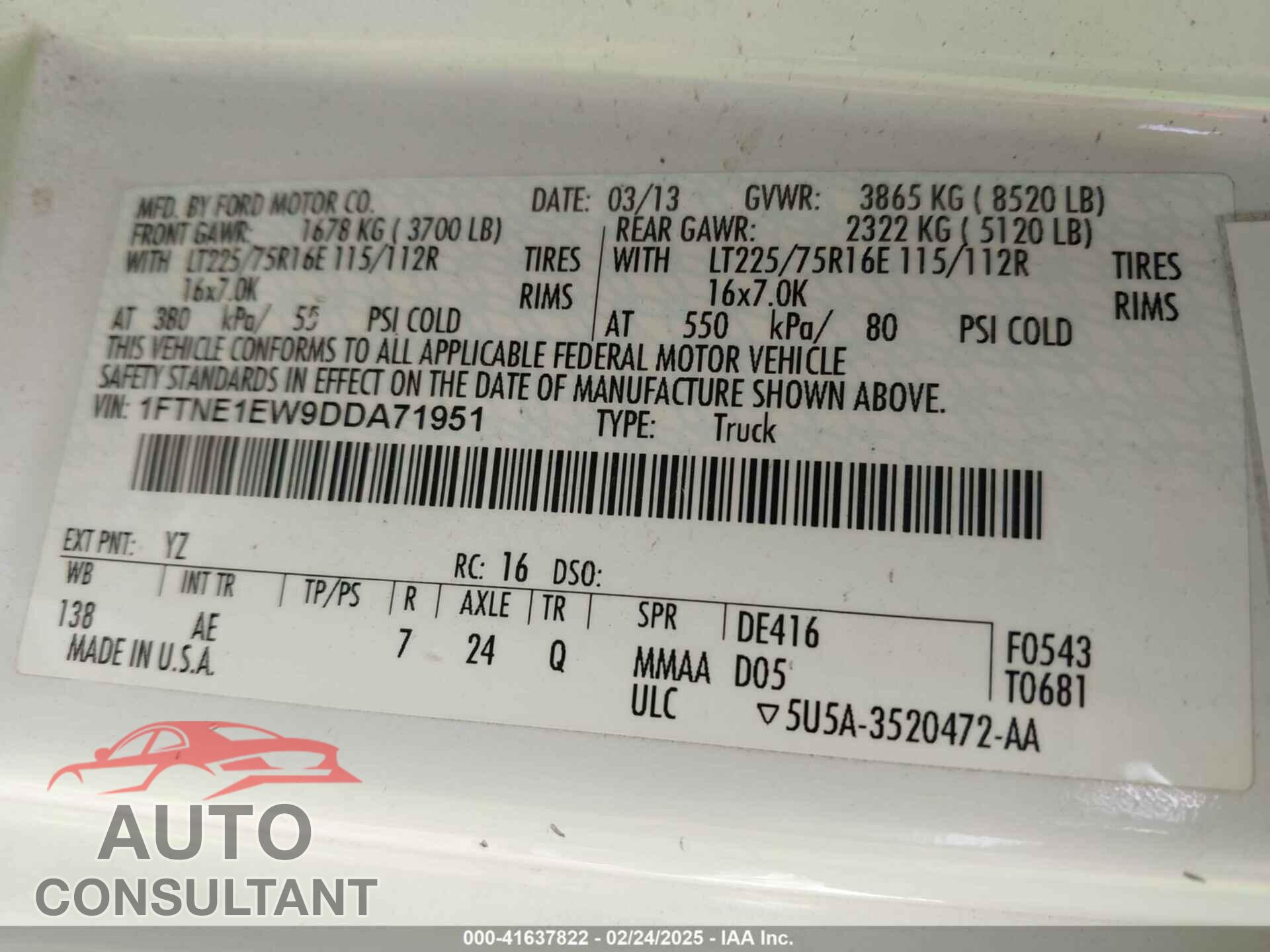FORD E-150 2013 - 1FTNE1EW9DDA71951