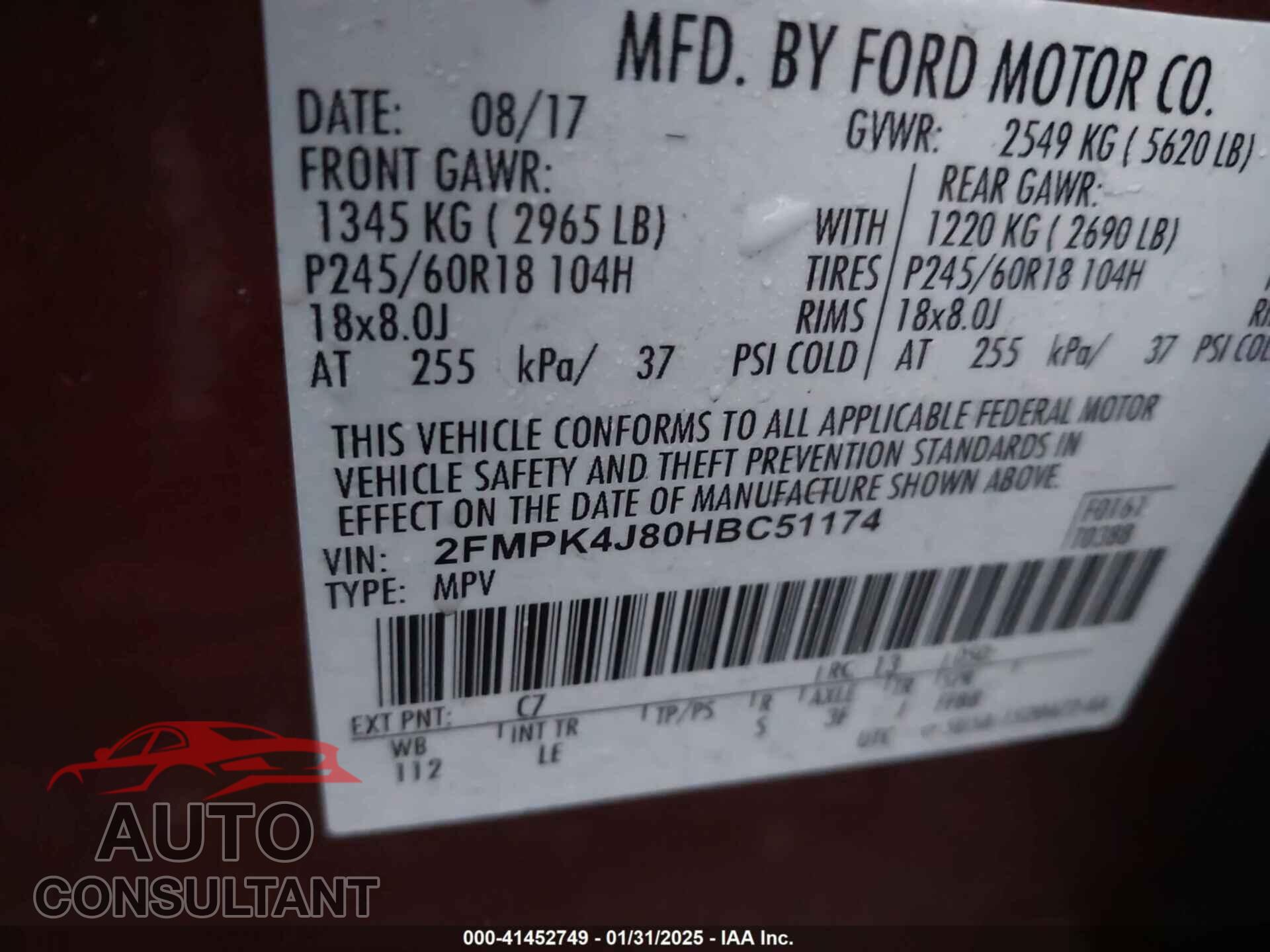 FORD EDGE 2017 - 2FMPK4J80HBC51174