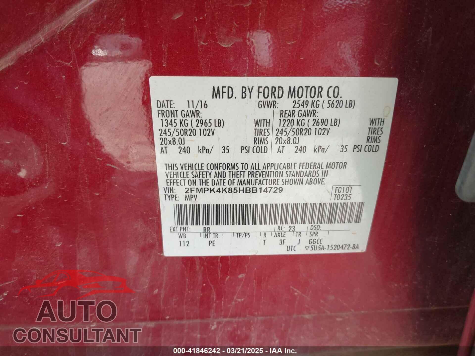 FORD EDGE 2017 - 2FMPK4K85HBB14729