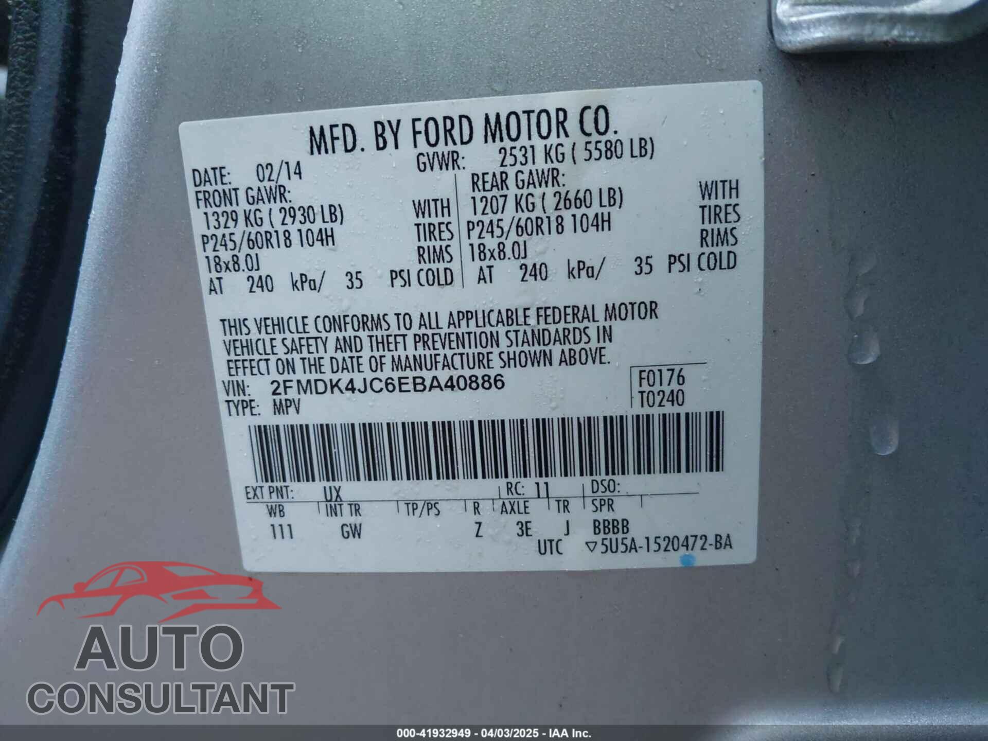 FORD EDGE 2014 - 2FMDK4JC6EBA40886