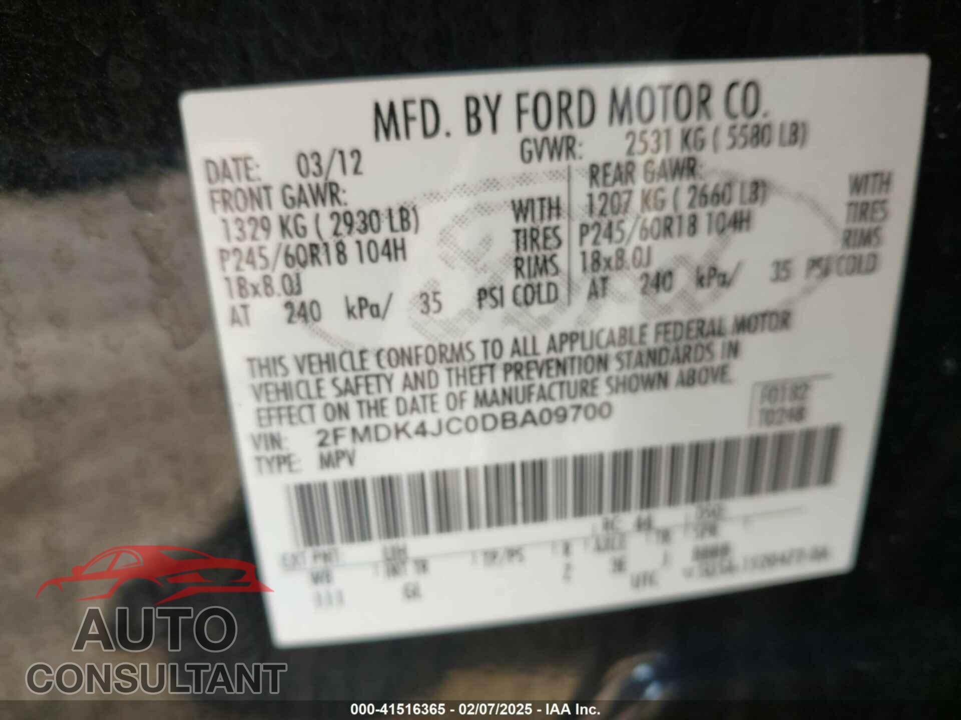 FORD EDGE 2013 - 2FMDK4JC0DBA09700