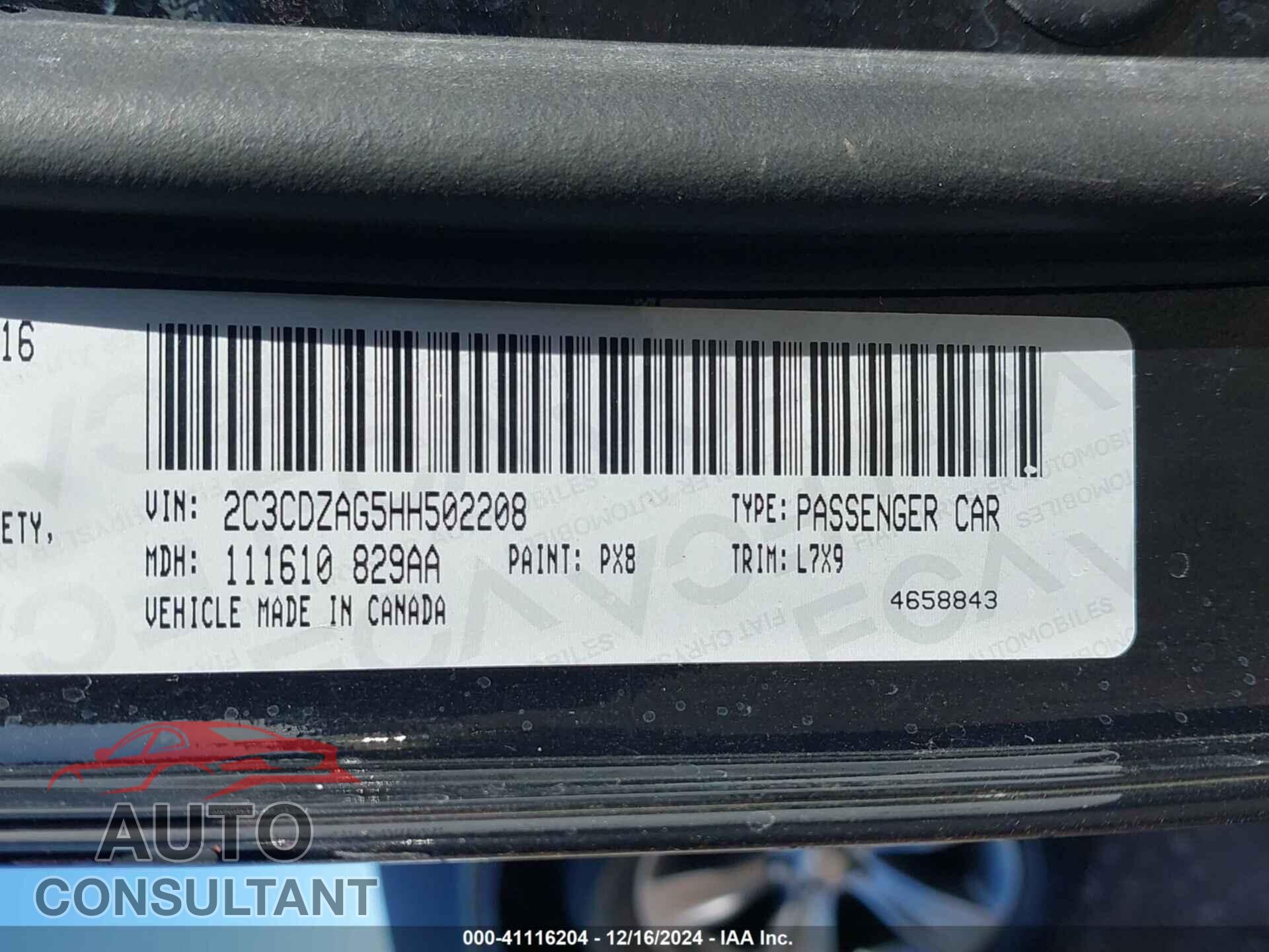 DODGE CHALLENGER 2017 - 2C3CDZAG5HH502208