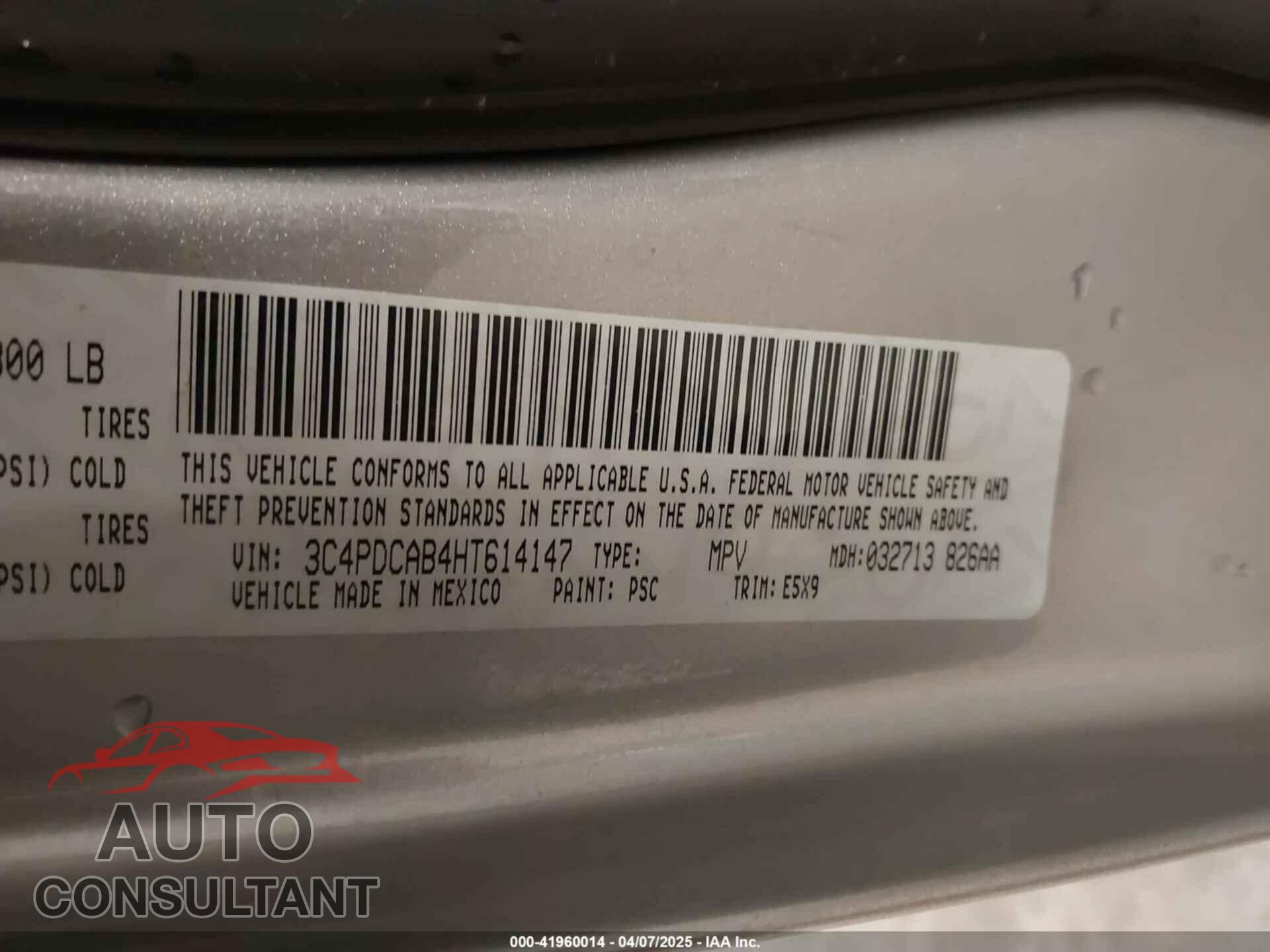 DODGE JOURNEY 2017 - 3C4PDCAB4HT614147