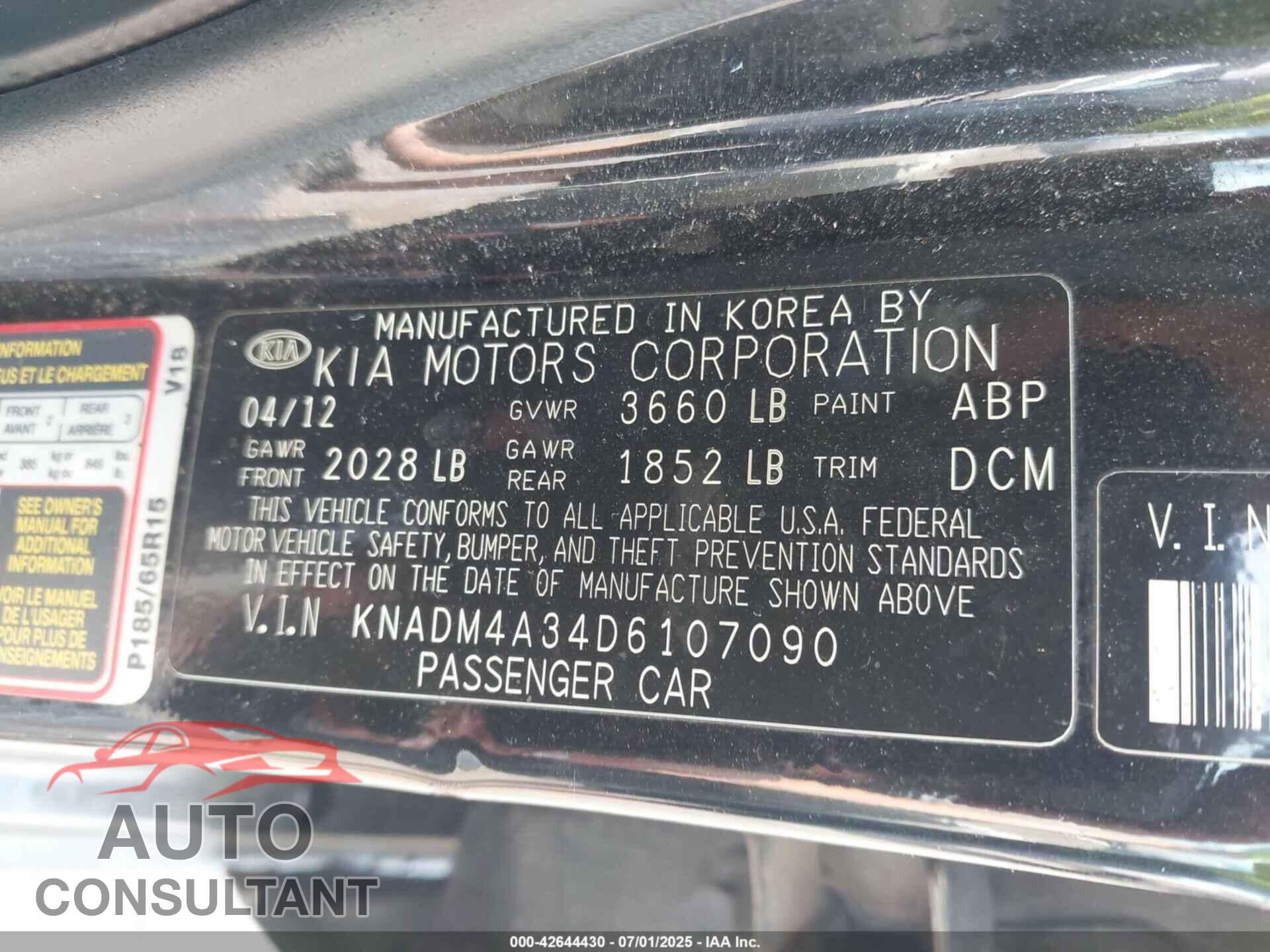 KIA RIO 2013 - KNADM4A34D6107090