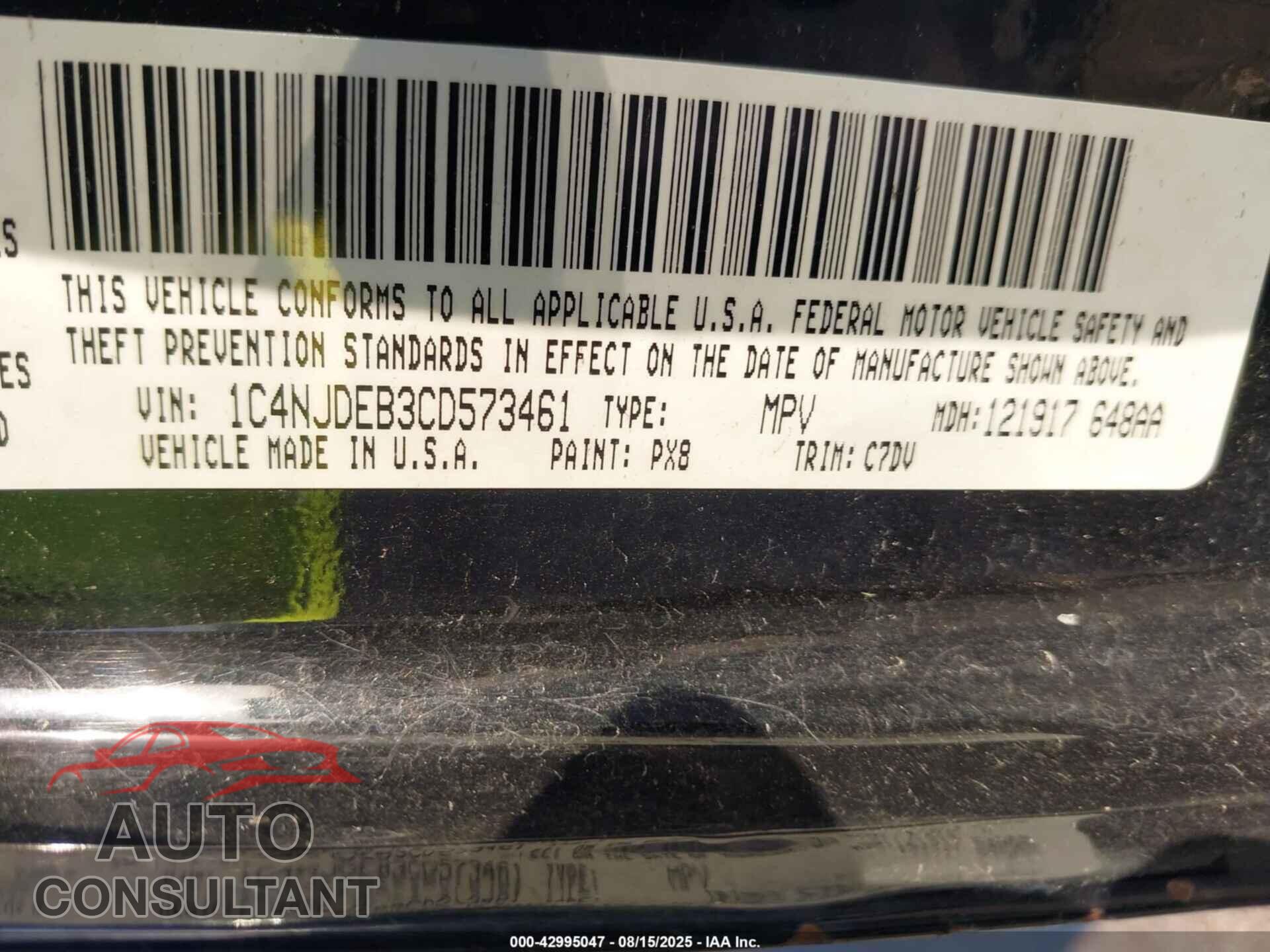 JEEP COMPASS 2012 - 1C4NJDEB3CD573461