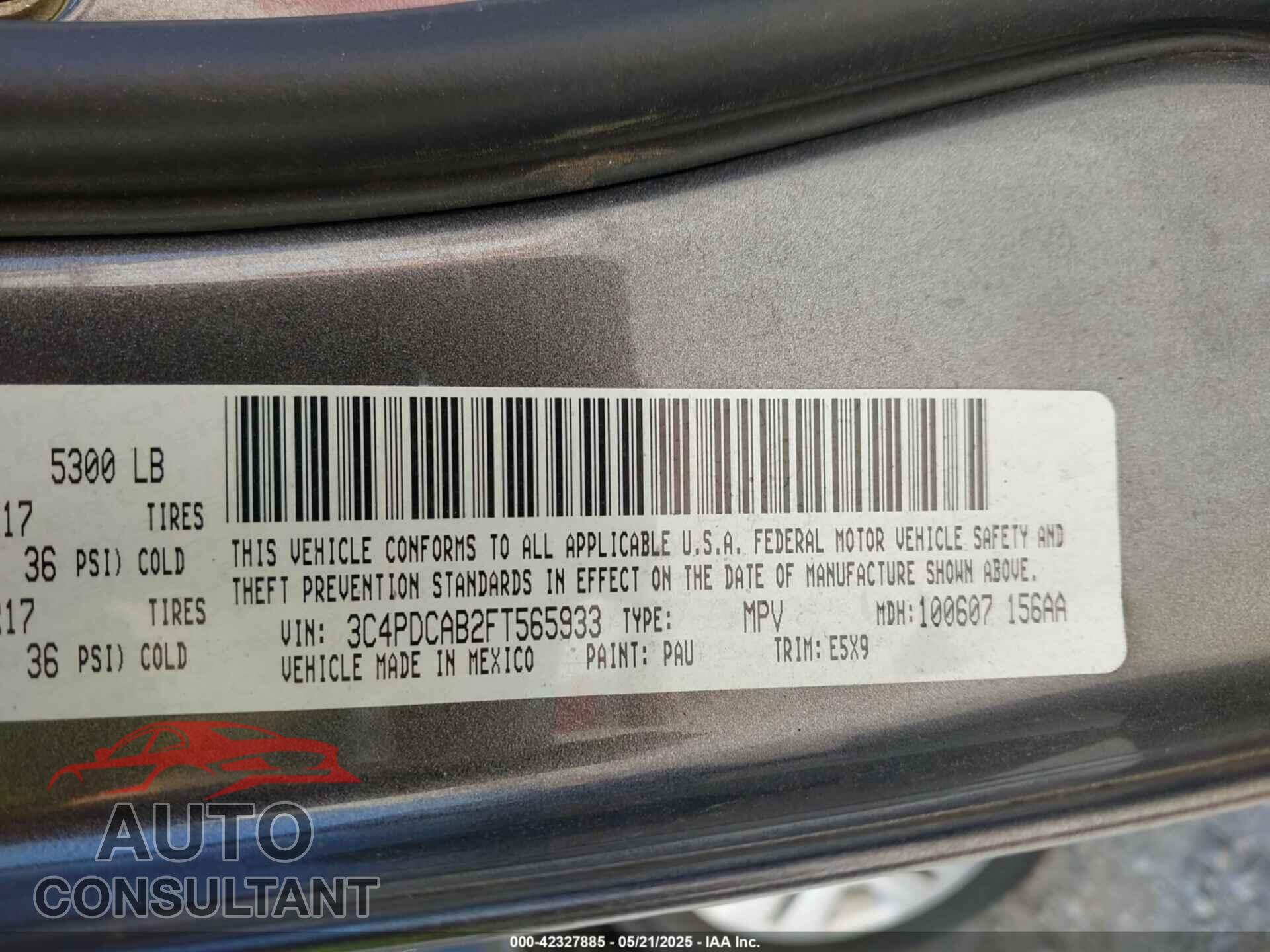 DODGE JOURNEY 2015 - 3C4PDCAB2FT565933