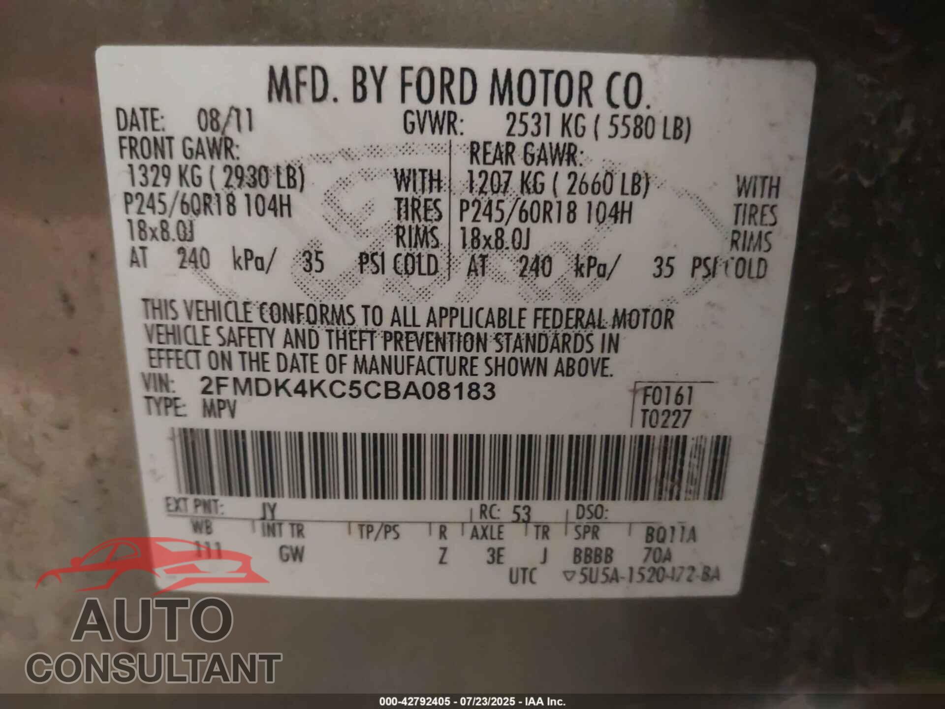 FORD EDGE 2012 - 2FMDK4KC5CBA08183