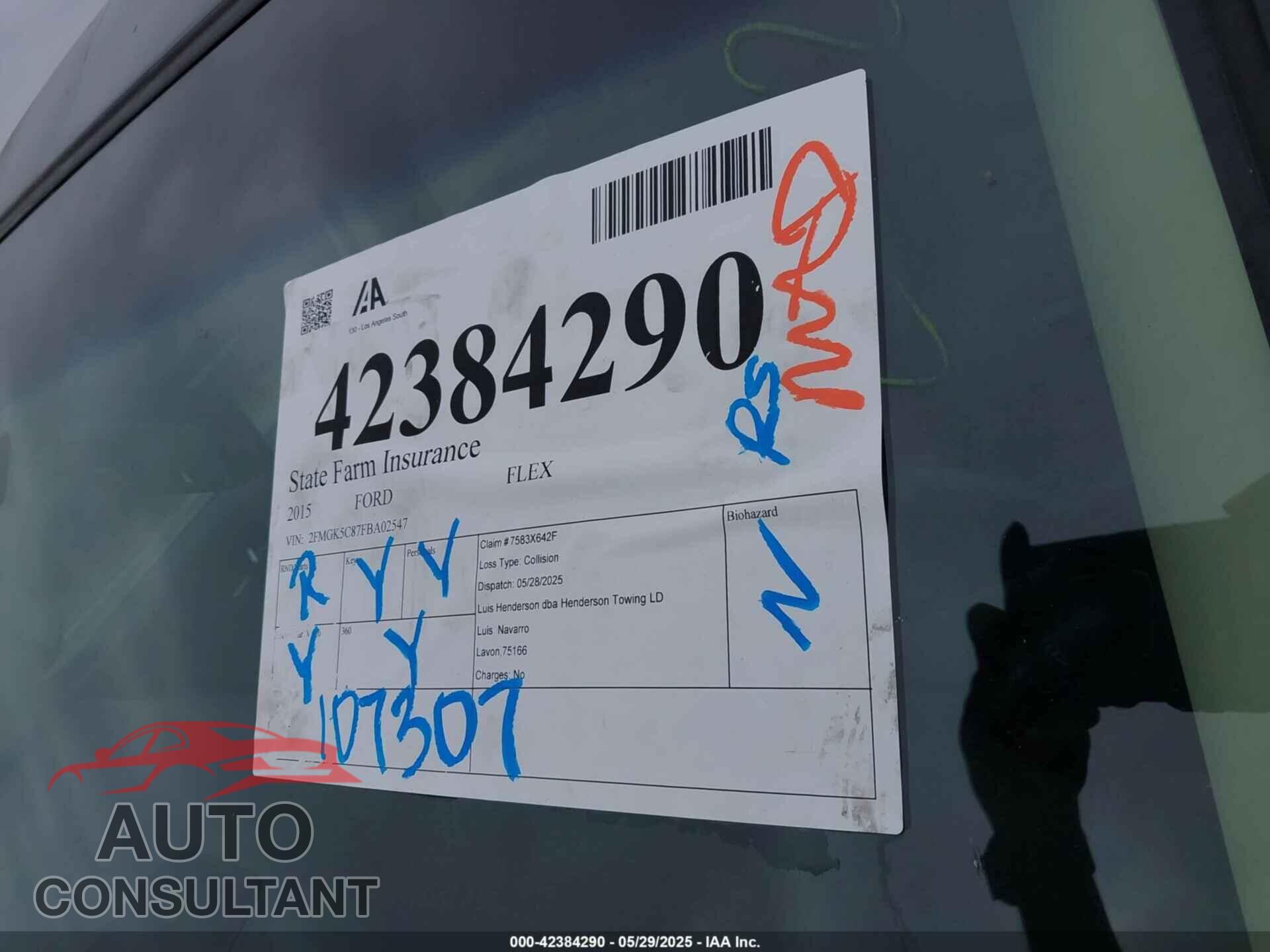 FORD FLEX 2015 - 2FMGK5C87FBA02547