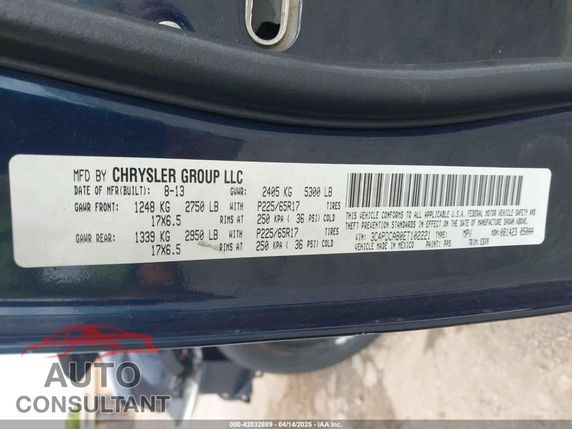 DODGE JOURNEY 2014 - 3C4PDCAB0ET102221