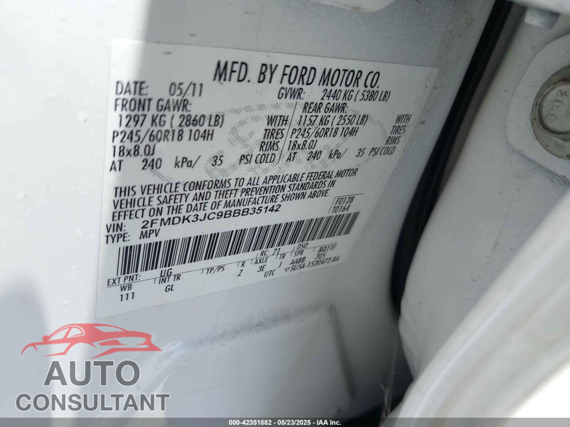 FORD EDGE 2011 - 2FMDK3JC9BBB35142