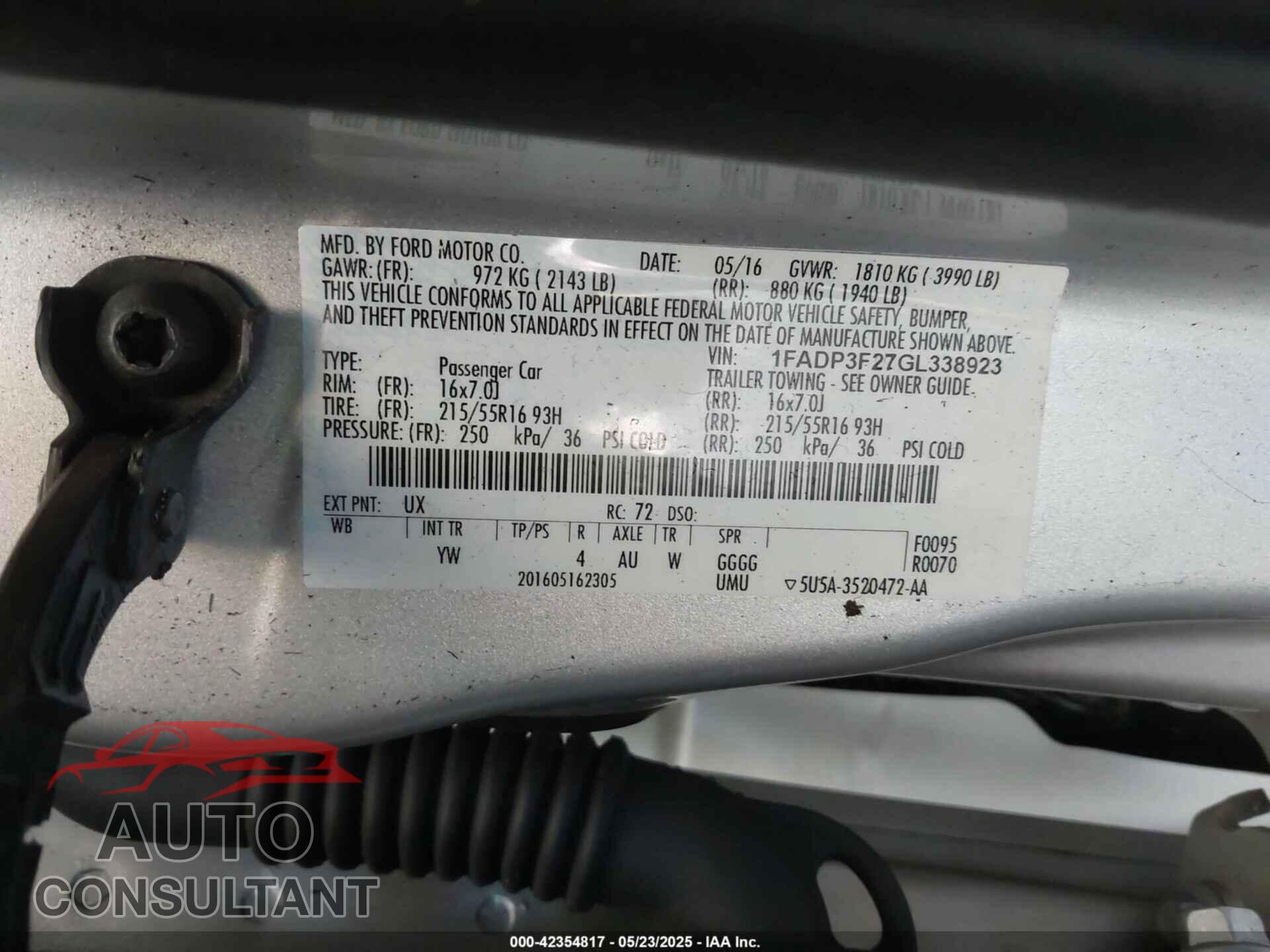 FORD FOCUS 2016 - 1FADP3F27GL338923