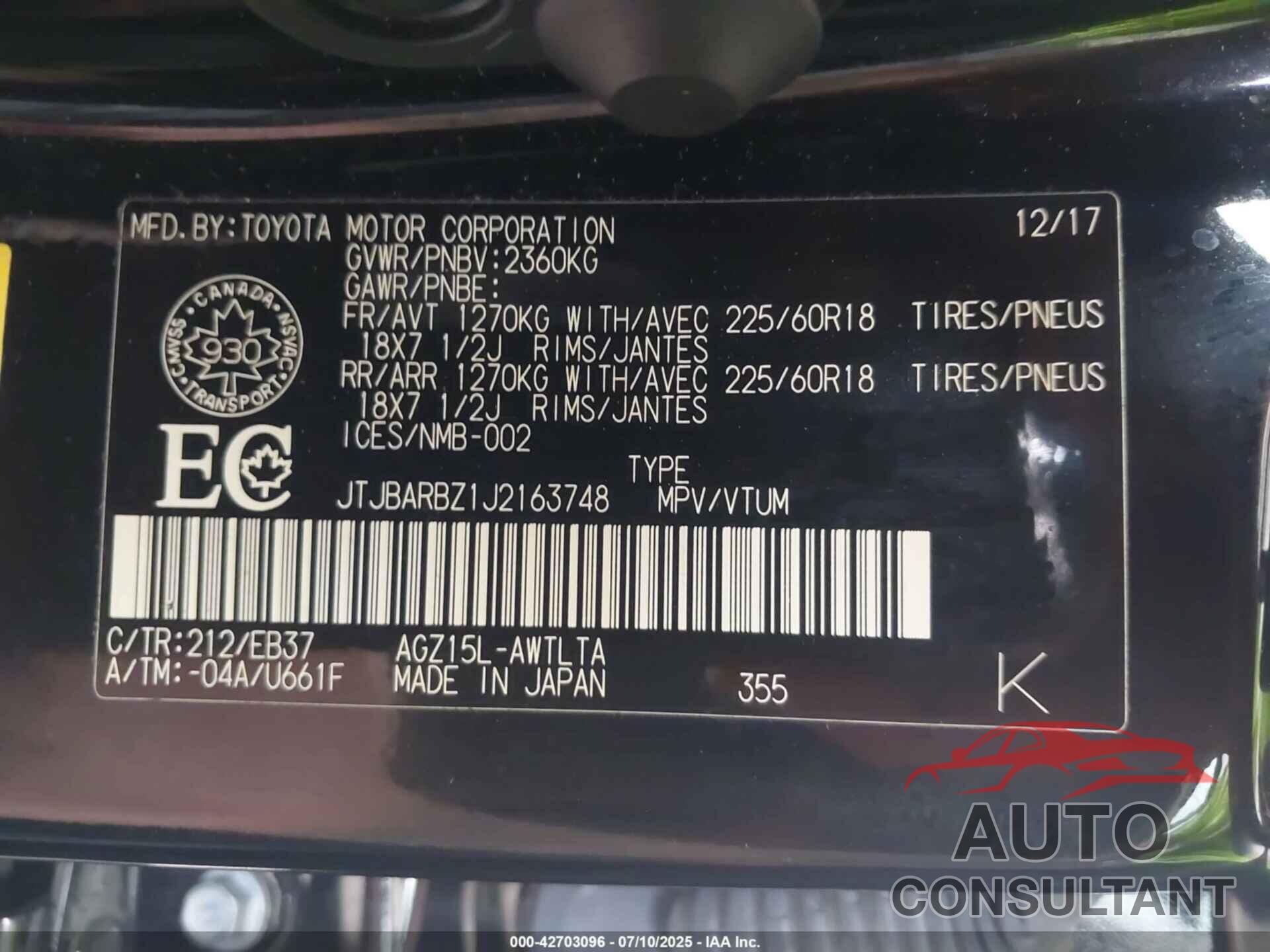 LEXUS NX 300 2018 - JTJBARBZ1J2163748